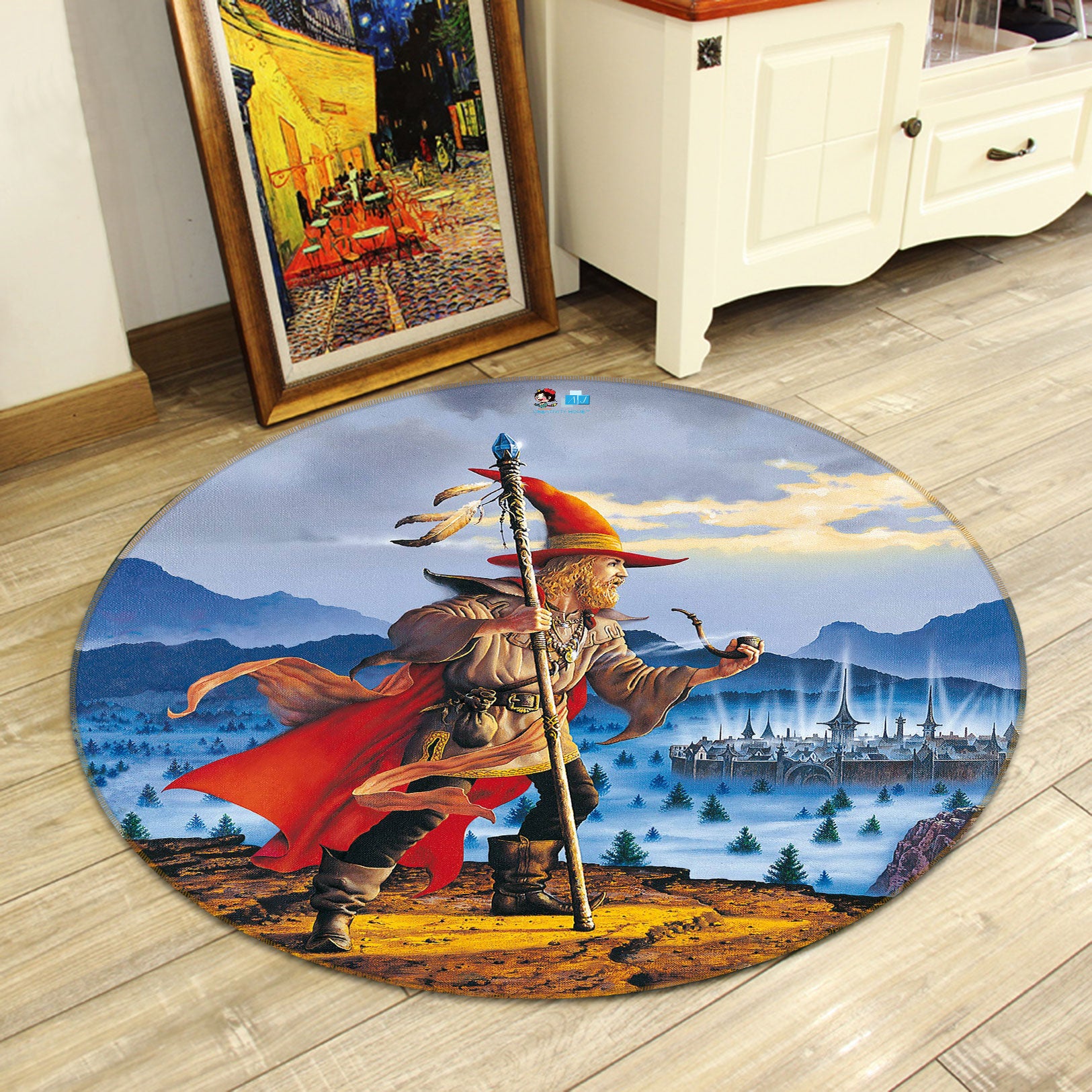 3D Snow Pointed Hat Man 6082 Ciruelo Rug Round Non Slip Rug Mat