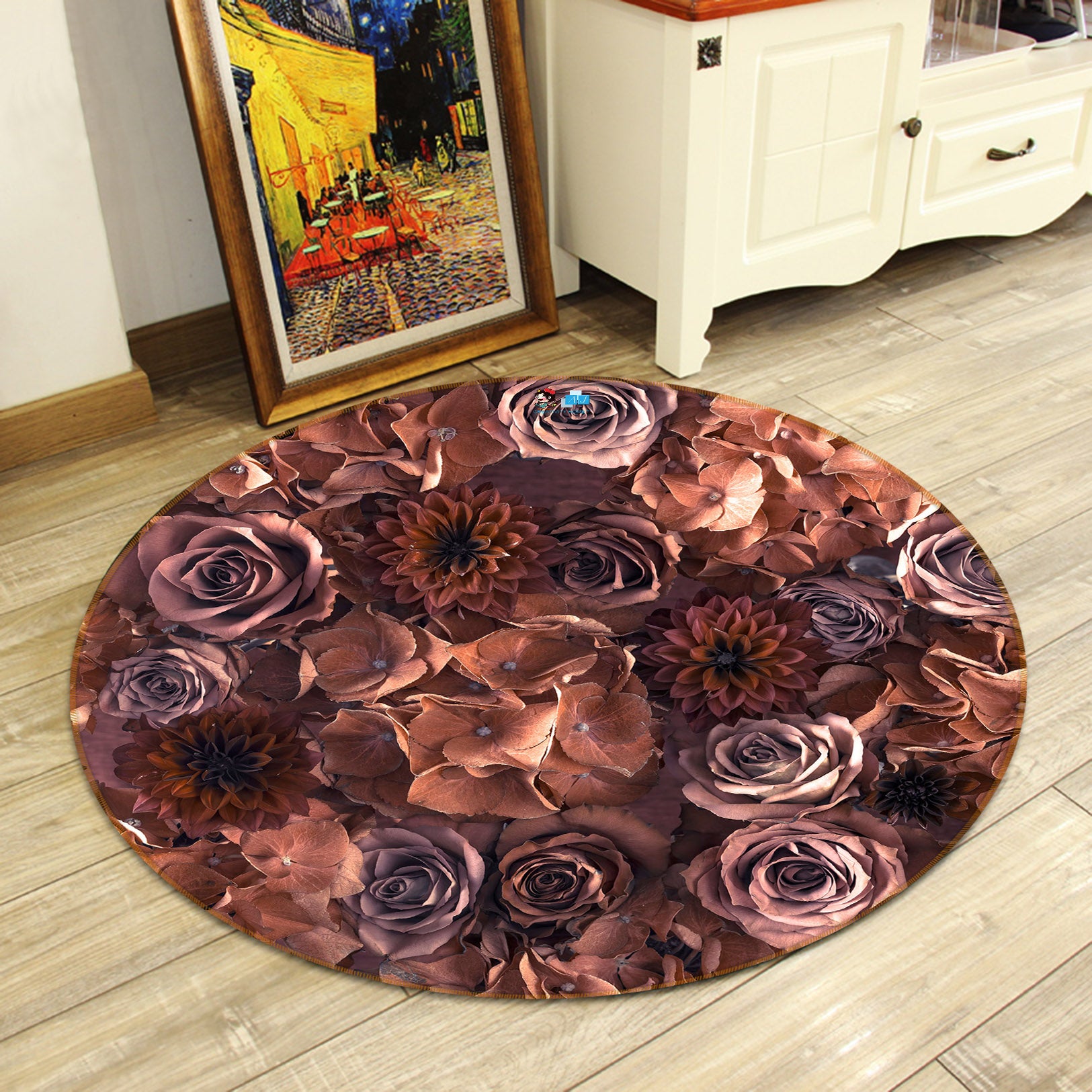 3D Rose Petal 7326 Assaf Frank Rug Round Non Slip Rug Mat