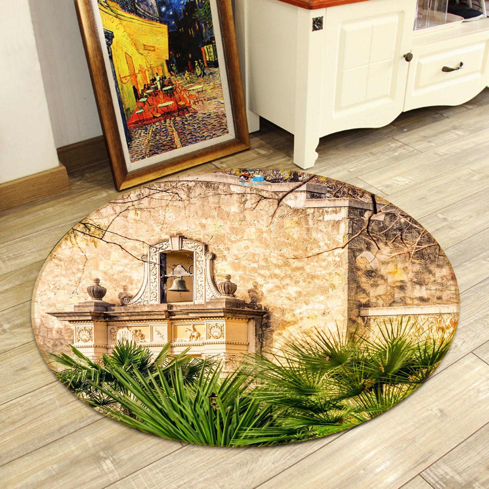 3D Building Leaves 5049 Beth Sheridan Rug Round Non Slip Rug Mat