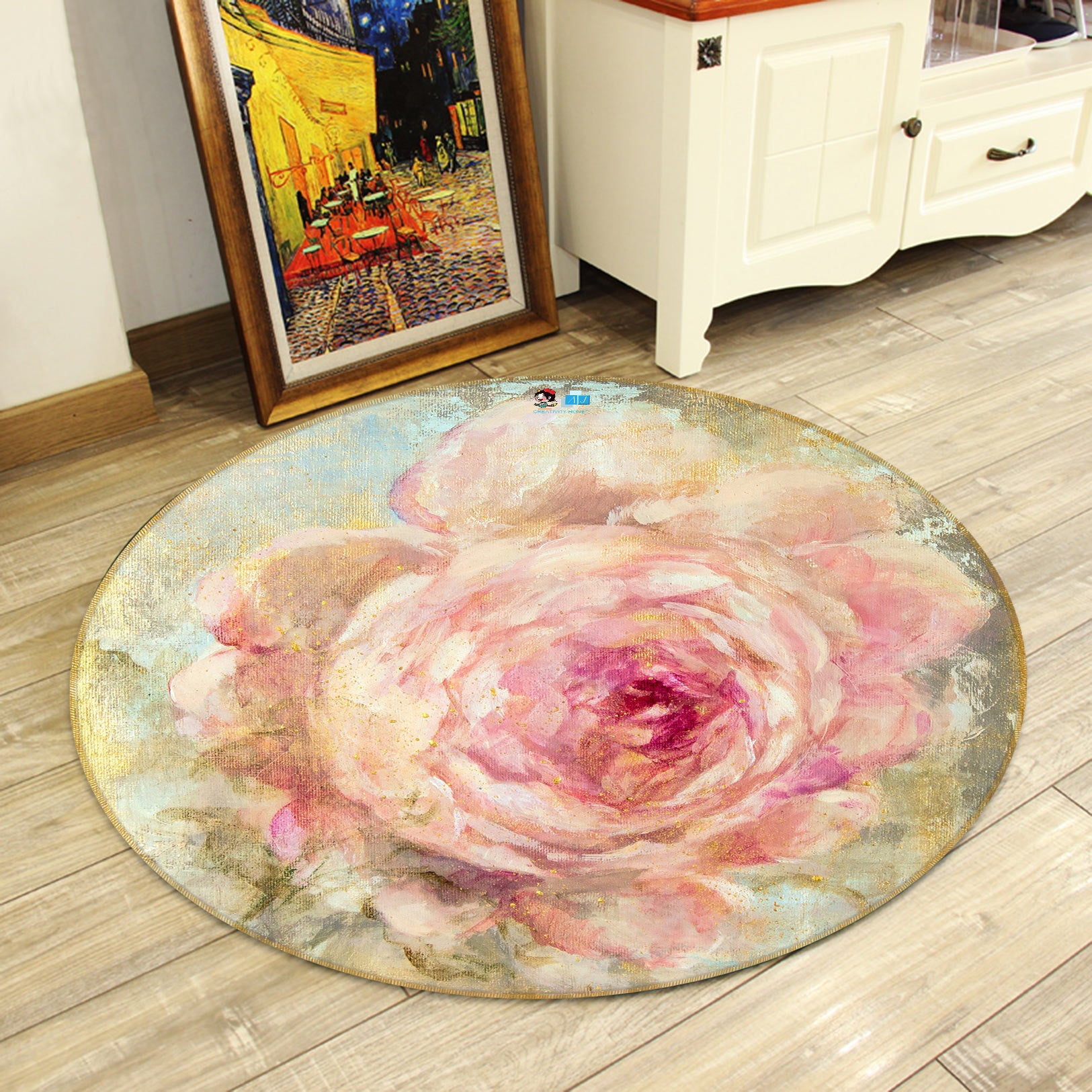 3D Rose Flowers 1202 Debi Coules Rug Round Non Slip Rug Mat