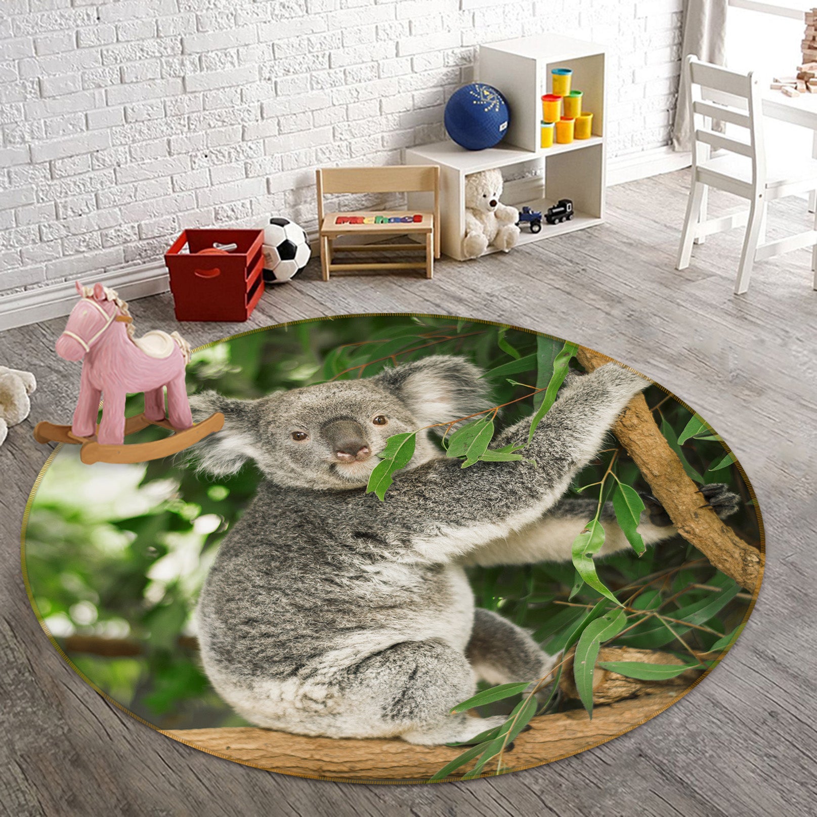 3D Koala Tree 37190 Animal Round Non Slip Rug Mat