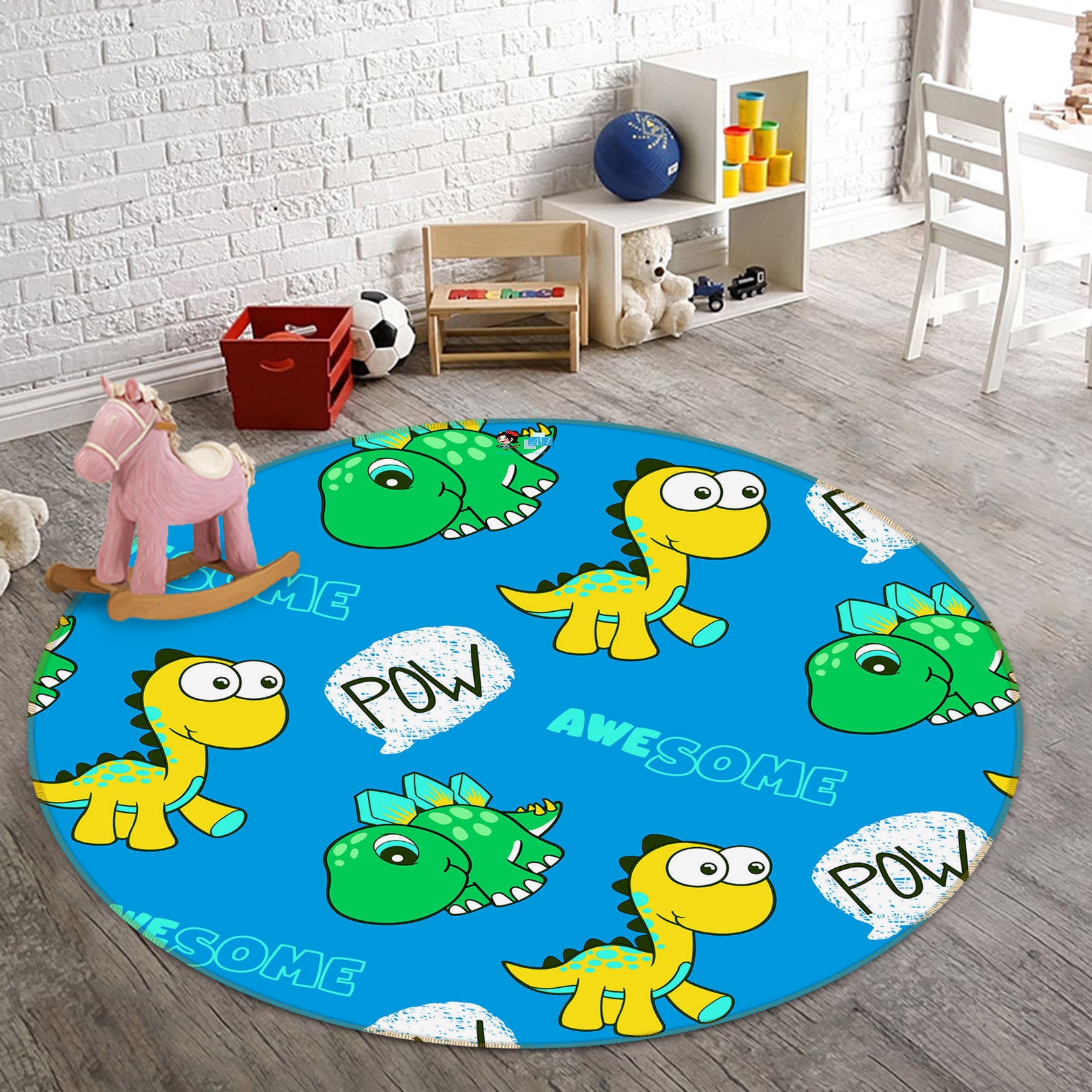 3D Cartoon Dinosaur Pattern 75063 Round Non Slip Rug Mat