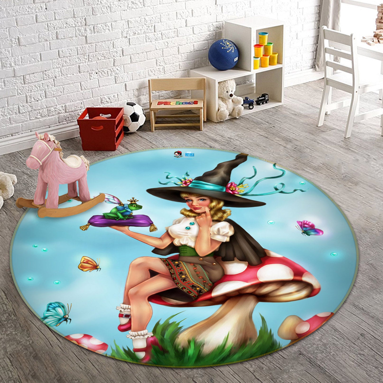 3D Mushroom Girl 8886 Brigid Ashwood Rug Round Non Slip Rug Mat