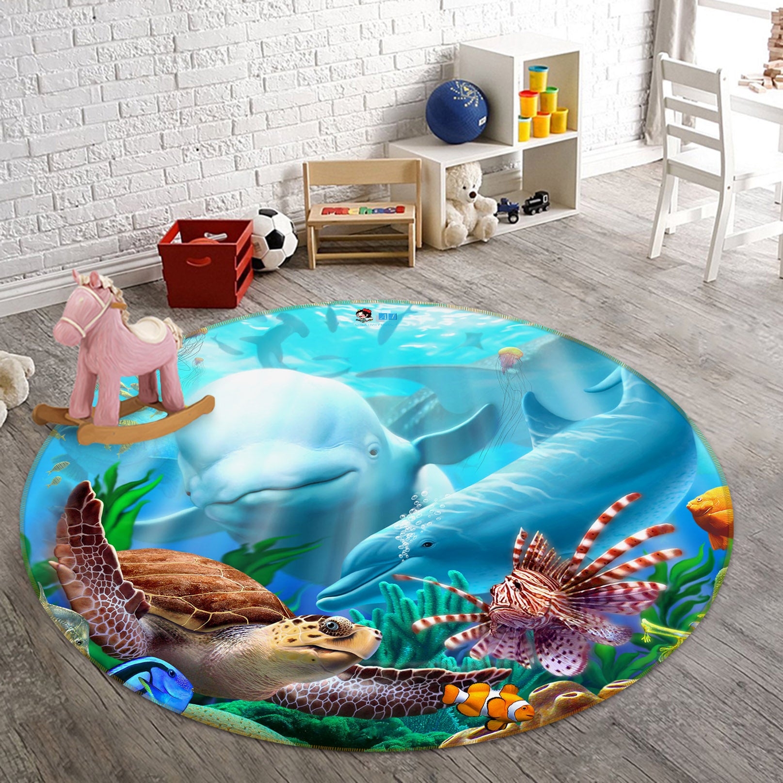 3D Sea Creatures 83143 Jerry LoFaro Rug Round Non Slip Rug Mat