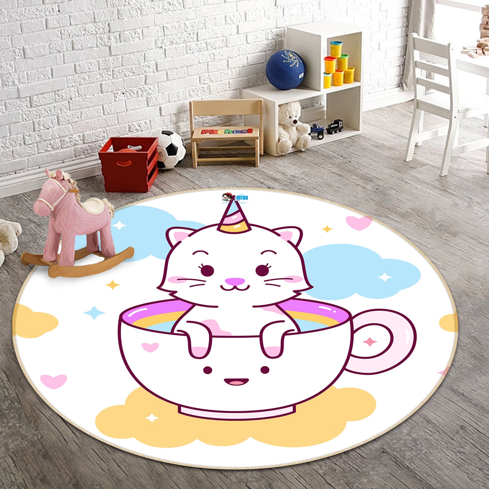 3D Teacup Unicorn 75024 Round Non Slip Rug Mat