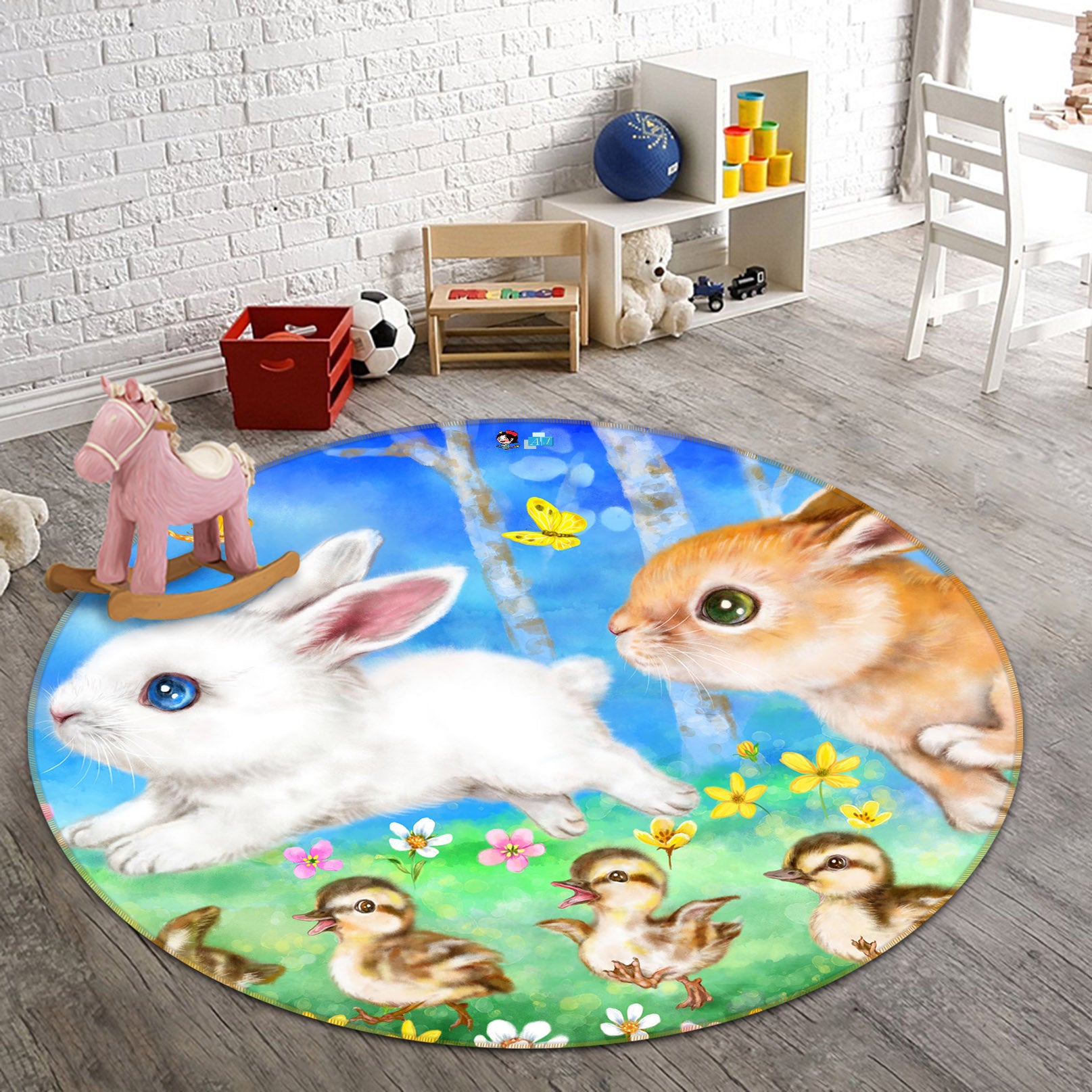 3D Rabbit Duck 6014 Kayomi Harai Rug Round Non Slip Rug Mat