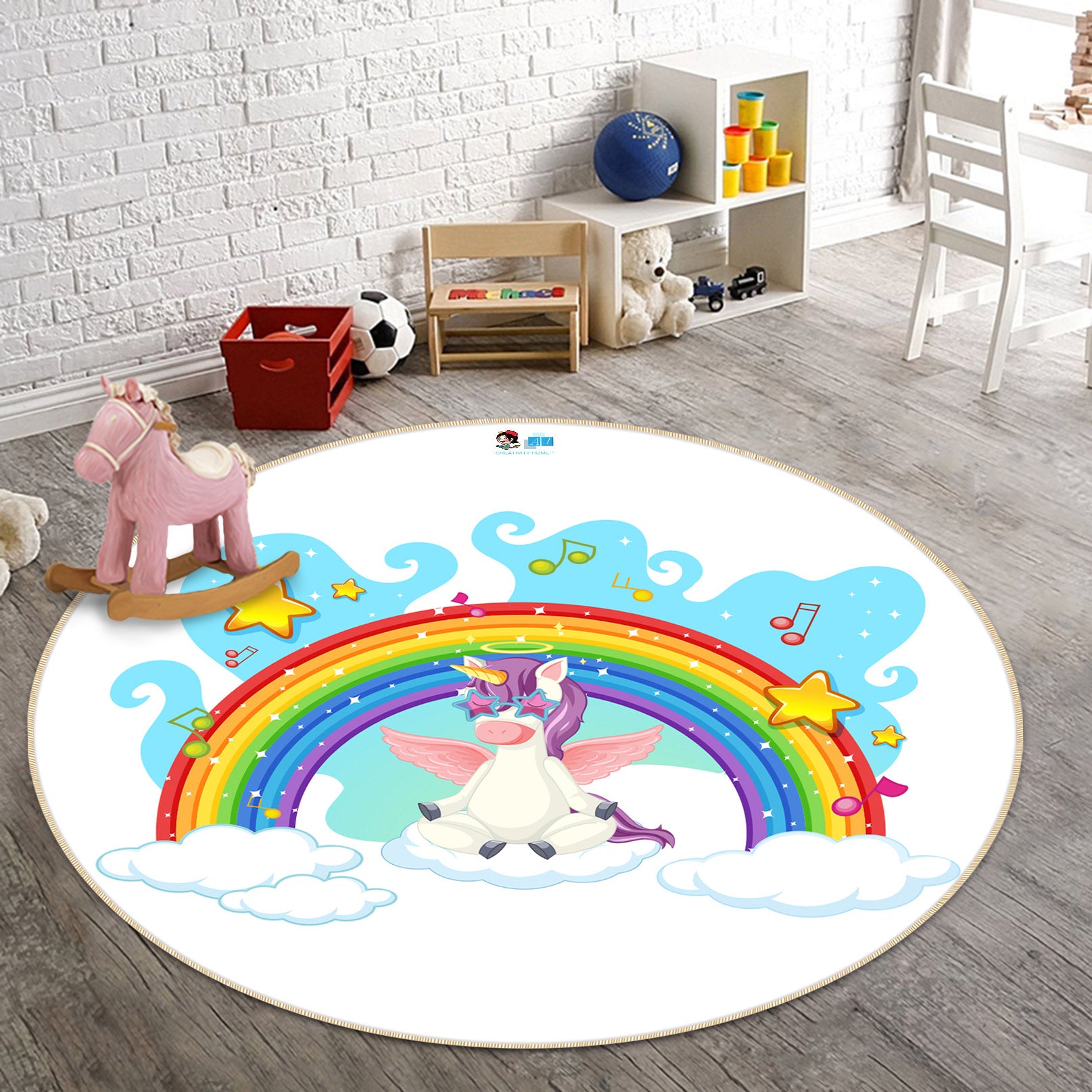 3D Rainbow Cloud Unicorn 81118 Round Non Slip Rug Mat