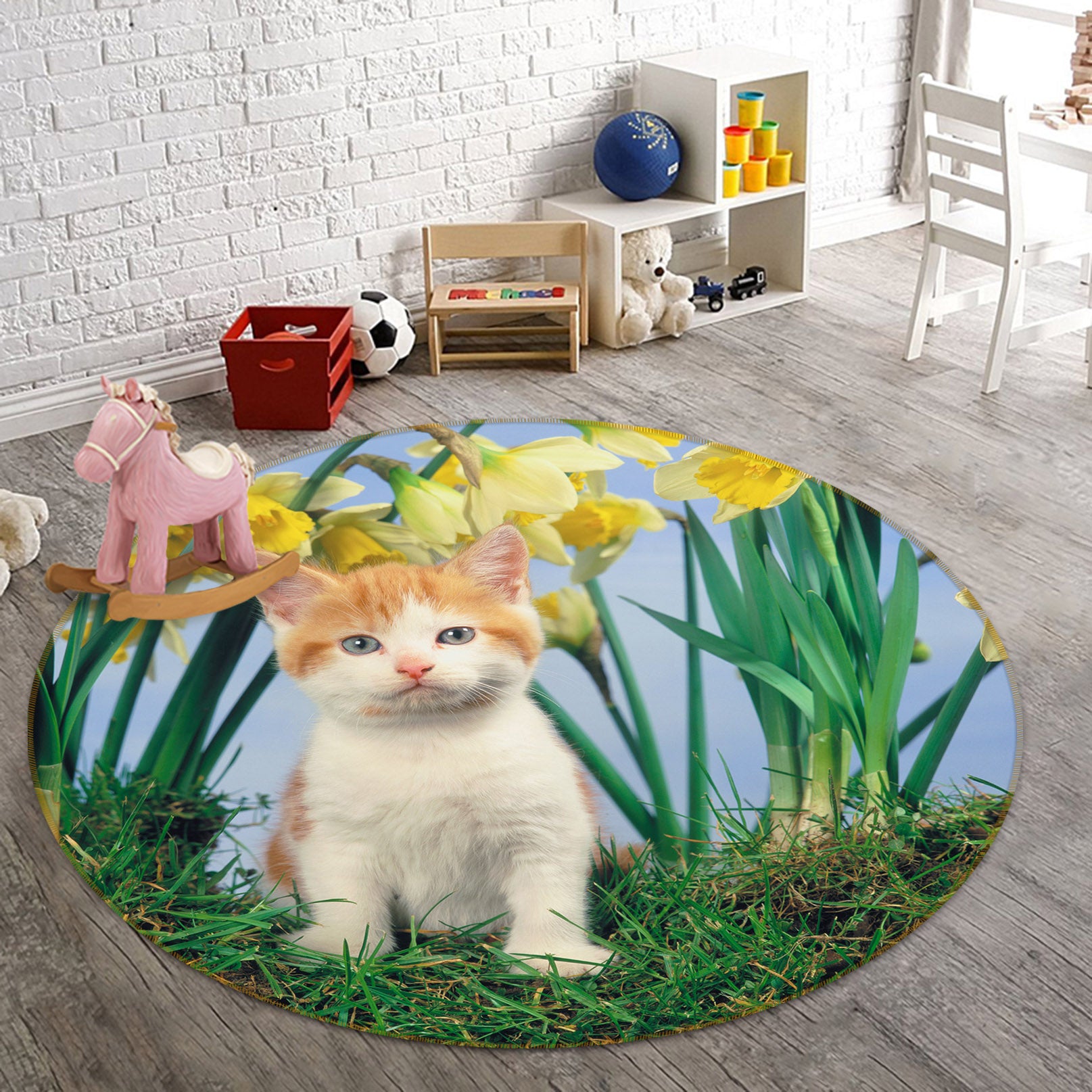 3D Cat Grass 82008 Animal Round Non Slip Rug Mat