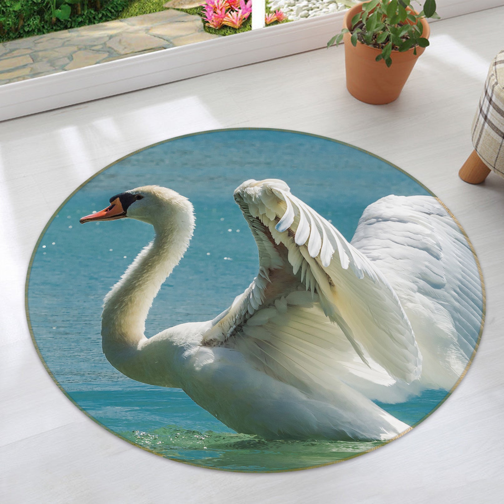 3D Swan 82050 Animal Round Non Slip Rug Mat