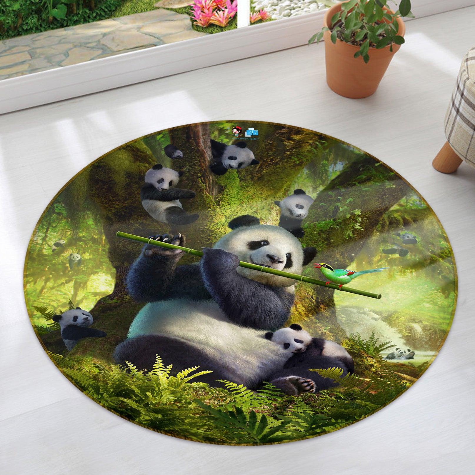 3D Panda Trees 83139 Jerry LoFaro Rug Round Non Slip Rug Mat