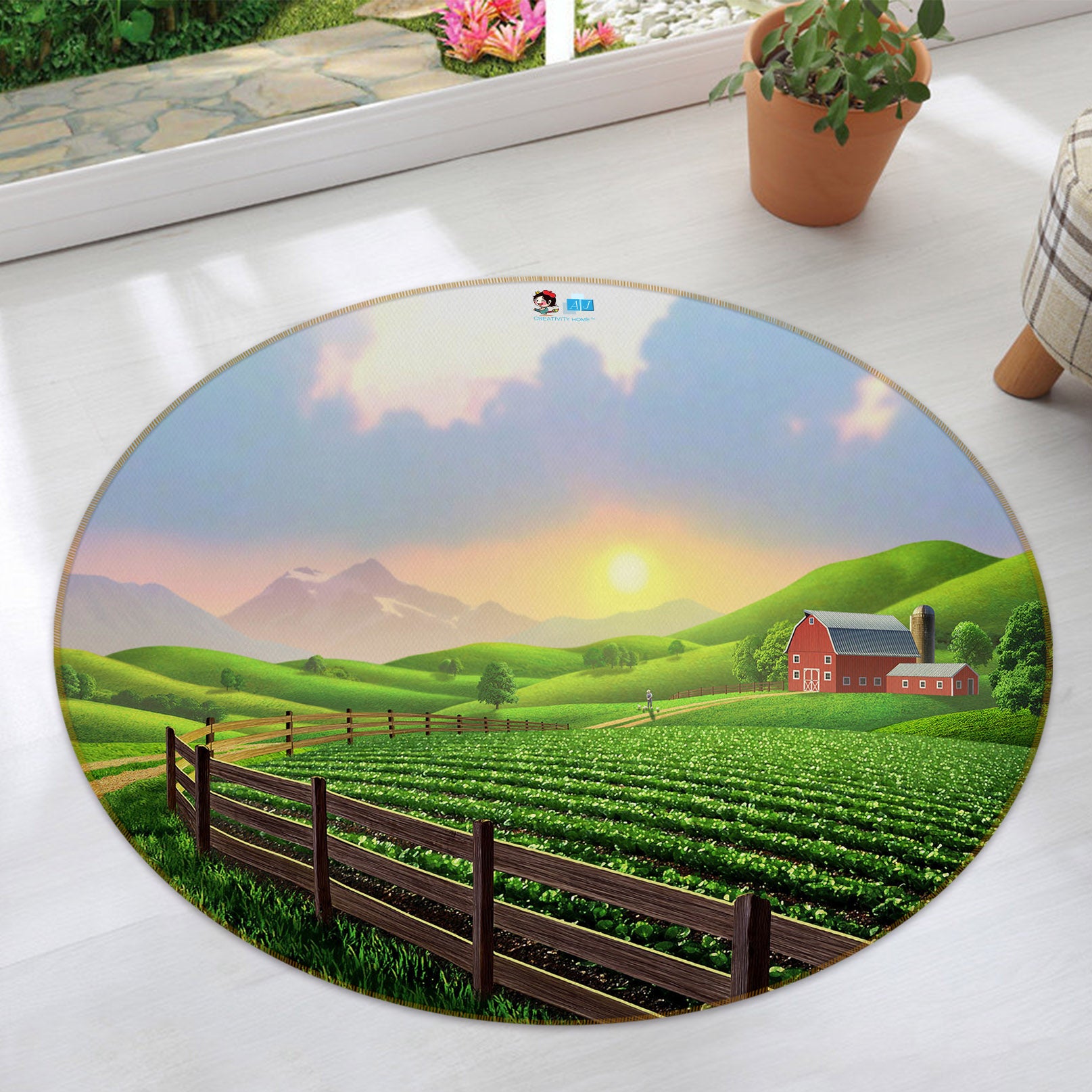 3D Green Field 83129 Jerry LoFaro Rug Round Non Slip Rug Mat