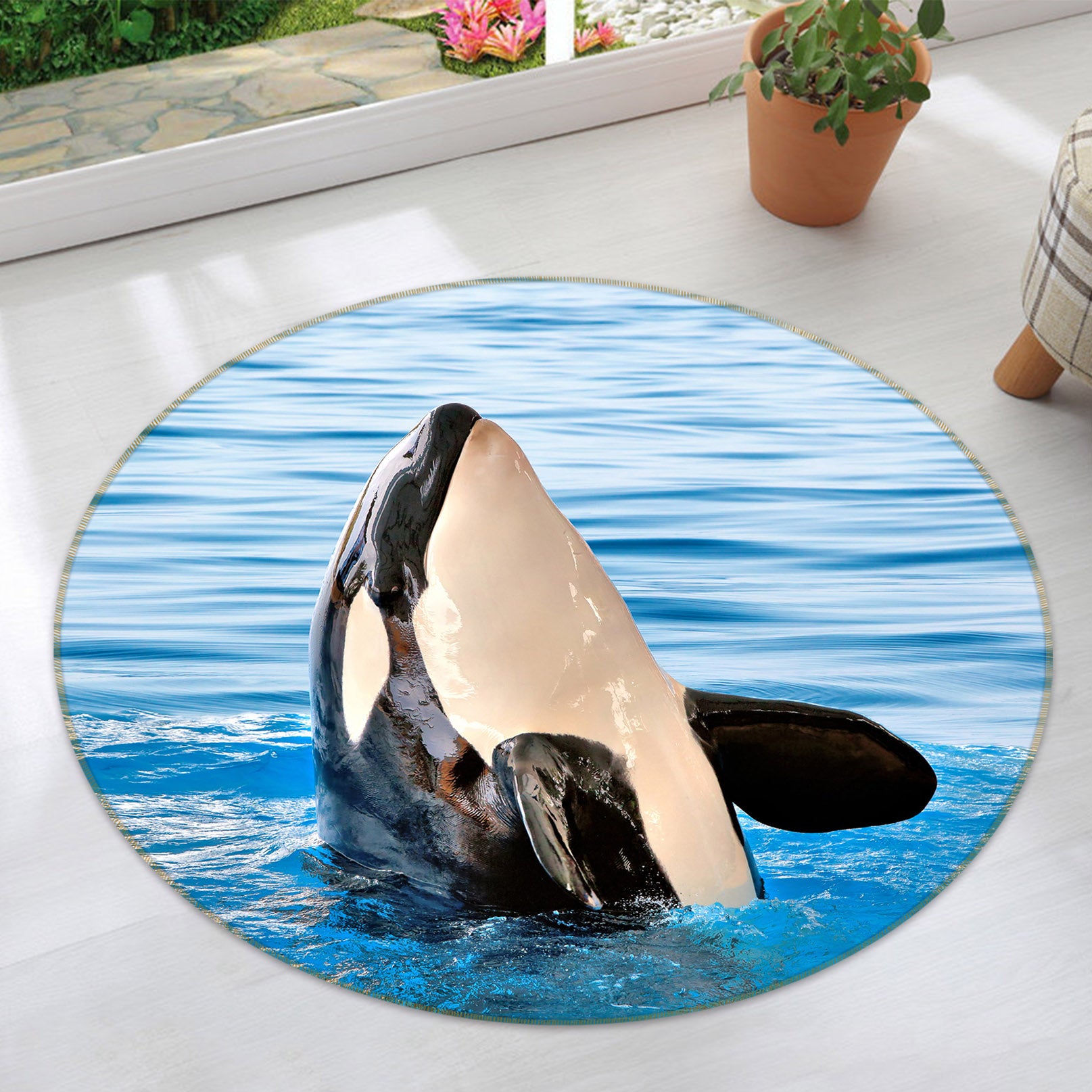 3D Whale 38089 Animal Round Non Slip Rug Mat