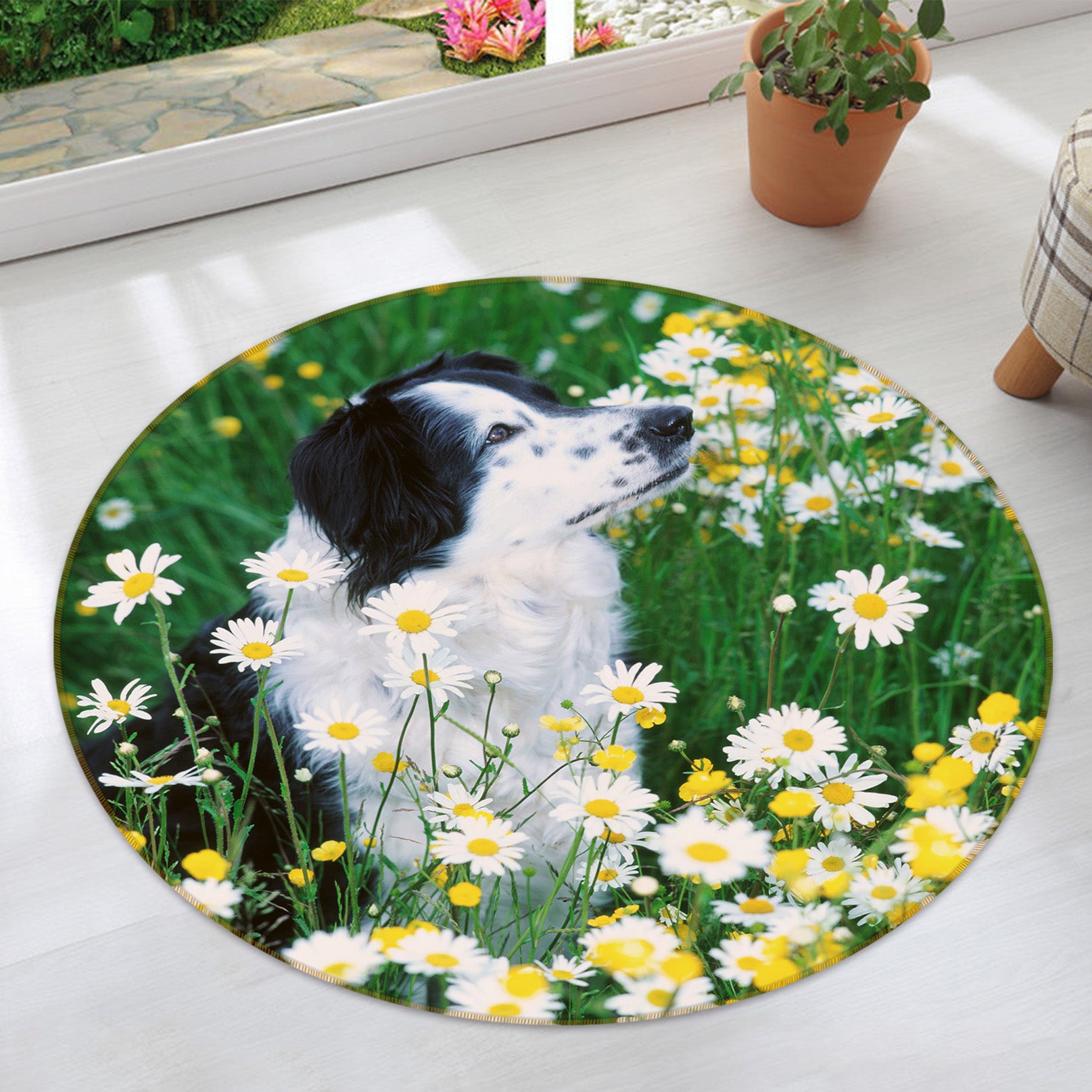 3D Dog Flowers 82006 Animal Round Non Slip Rug Mat