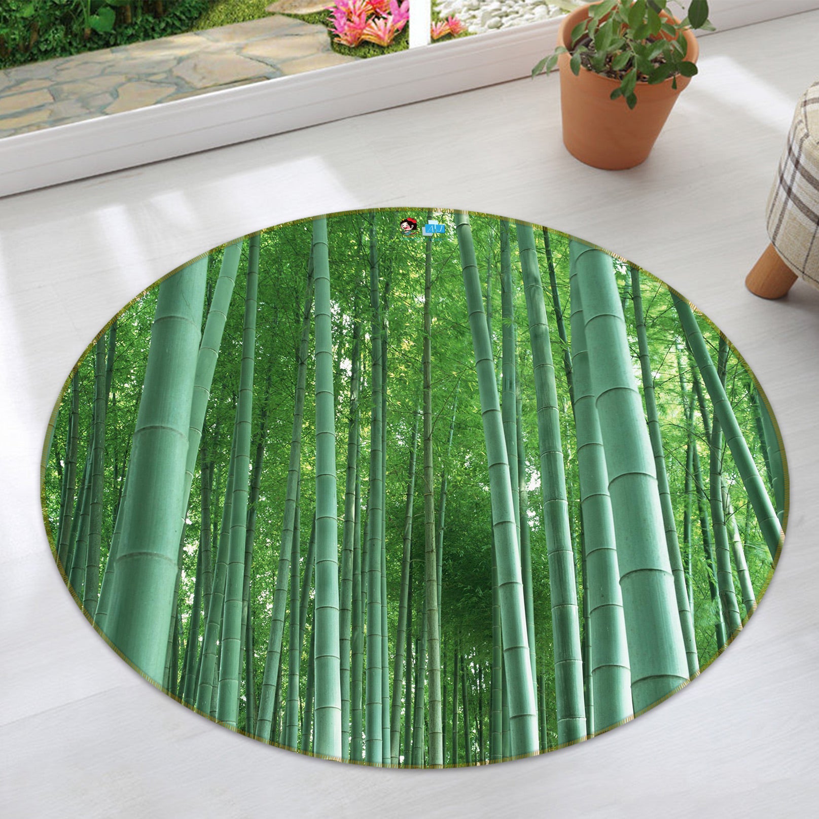 3D Bamboo Forest 73012 Round Non Slip Rug Mat