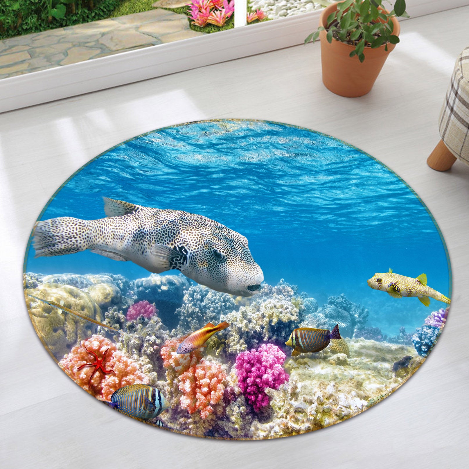 3D Coral Fish 38091 Animal Round Non Slip Rug Mat