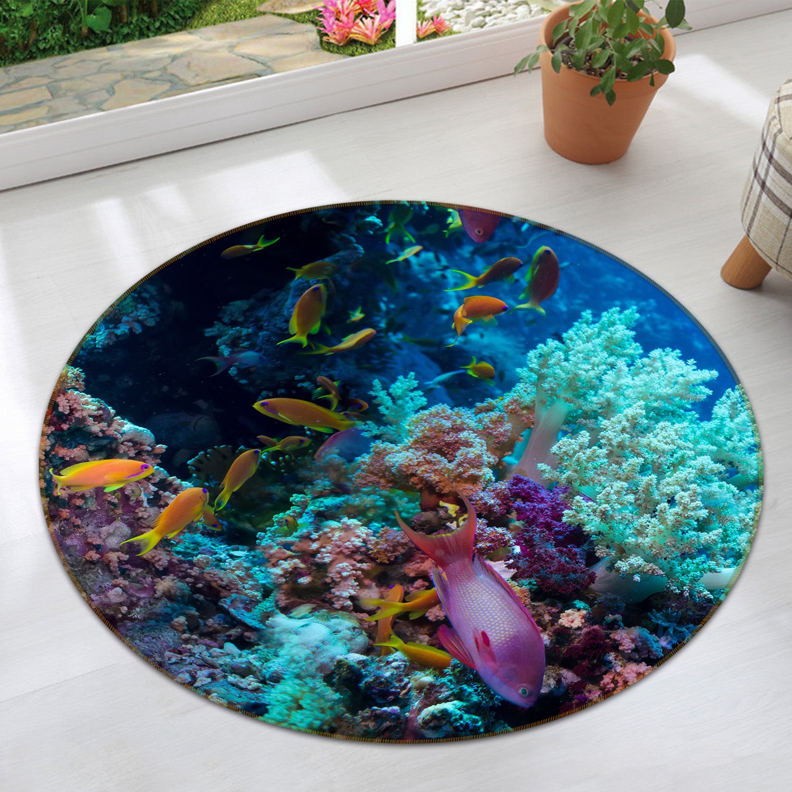 3D Coral Fish 38093 Animal Round Non Slip Rug Mat