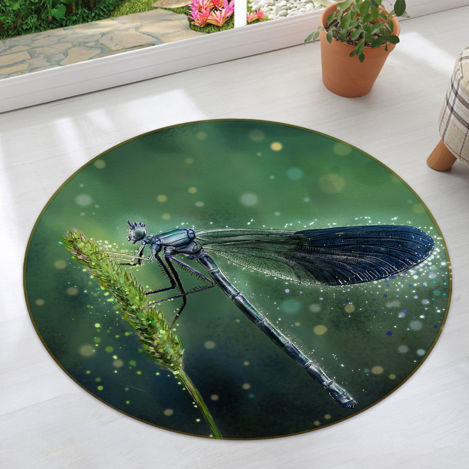 3D Dragonfly 37217 Animal Round Non Slip Rug Mat