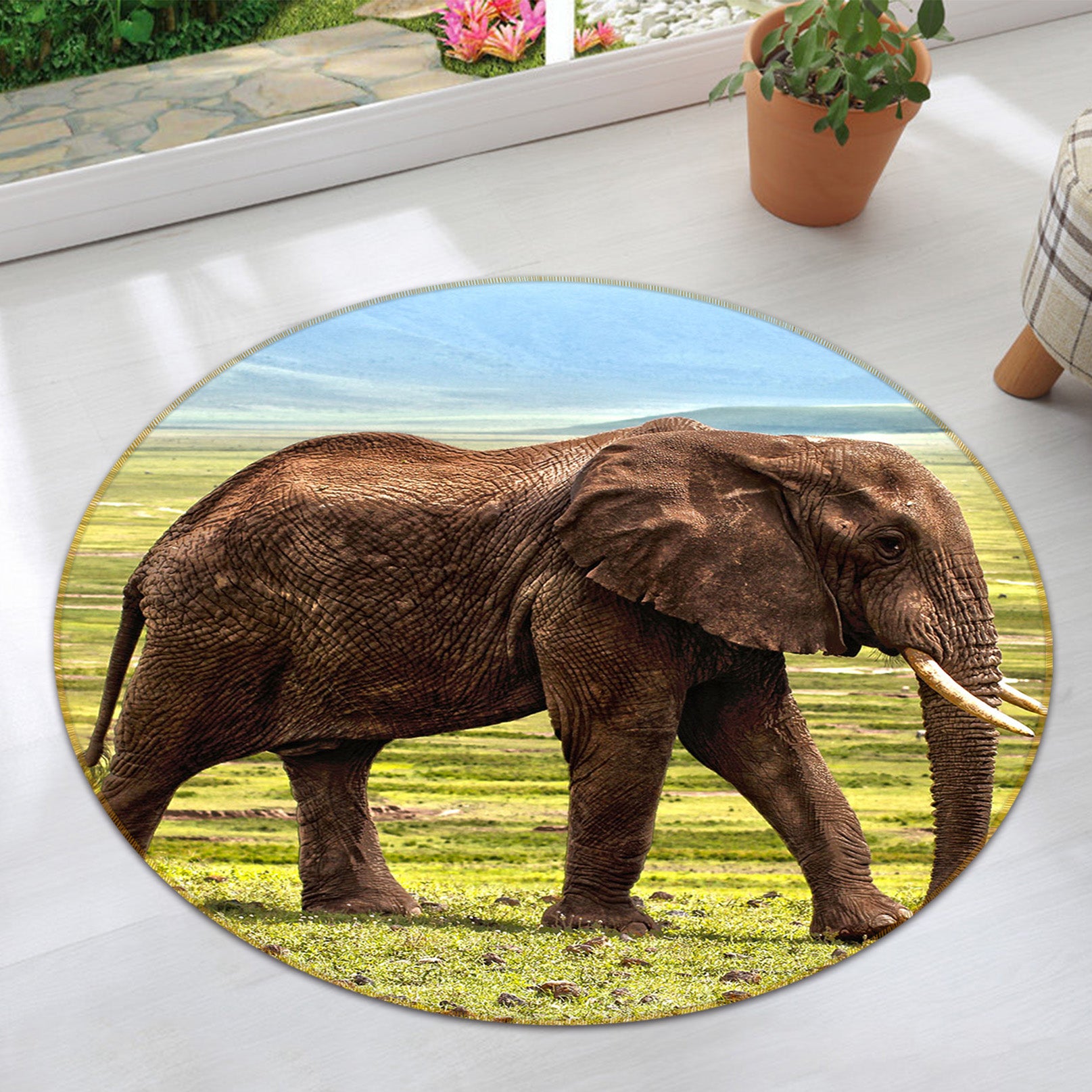 3D Elephant 82211 Animal Round Non Slip Rug Mat