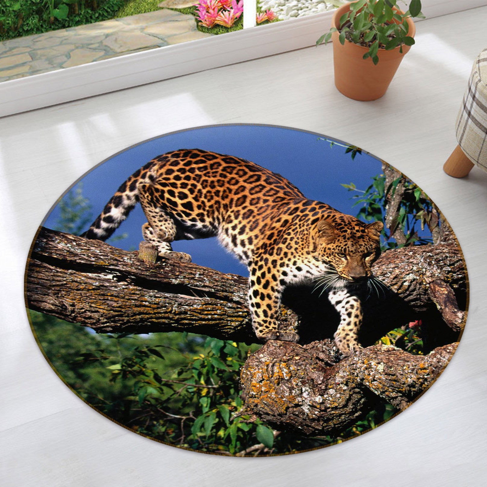 3D Trunk Leopard 82027 Animal Round Non Slip Rug Mat