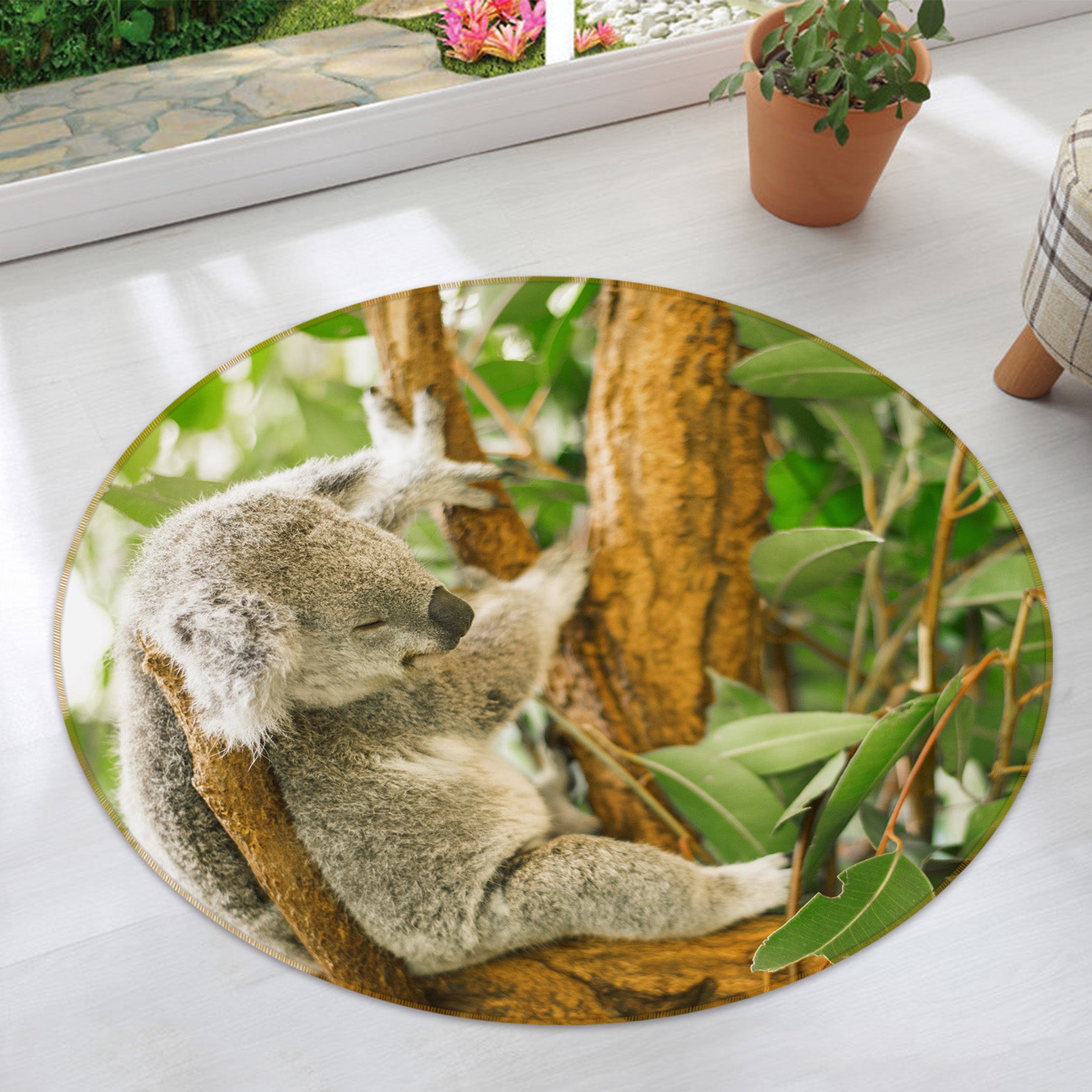 3D Koala Tree 37189 Animal Round Non Slip Rug Mat