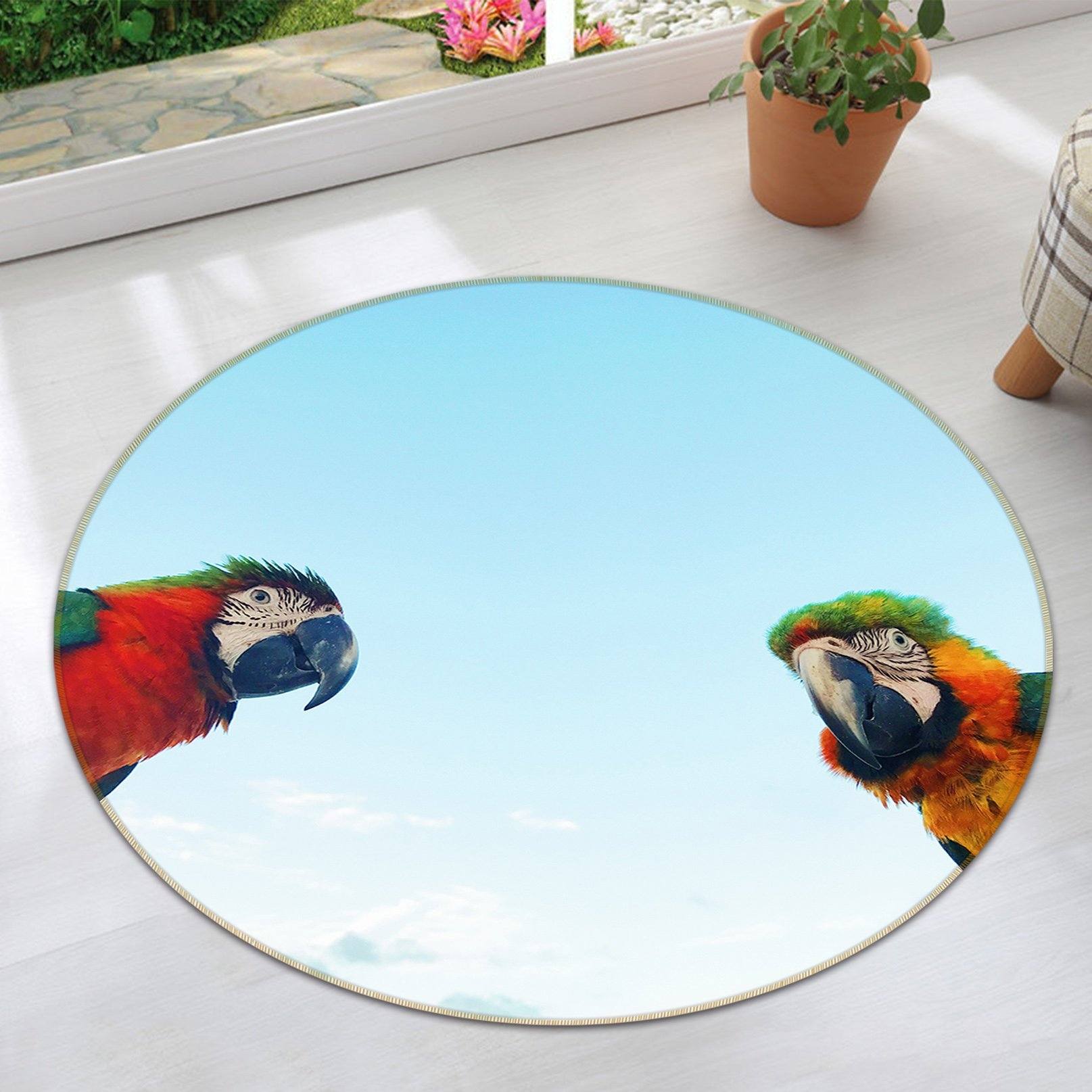 3D Blue Sky Parrot 002 Animal Round Non Slip Rug Mat Mat AJ Creativity Home 