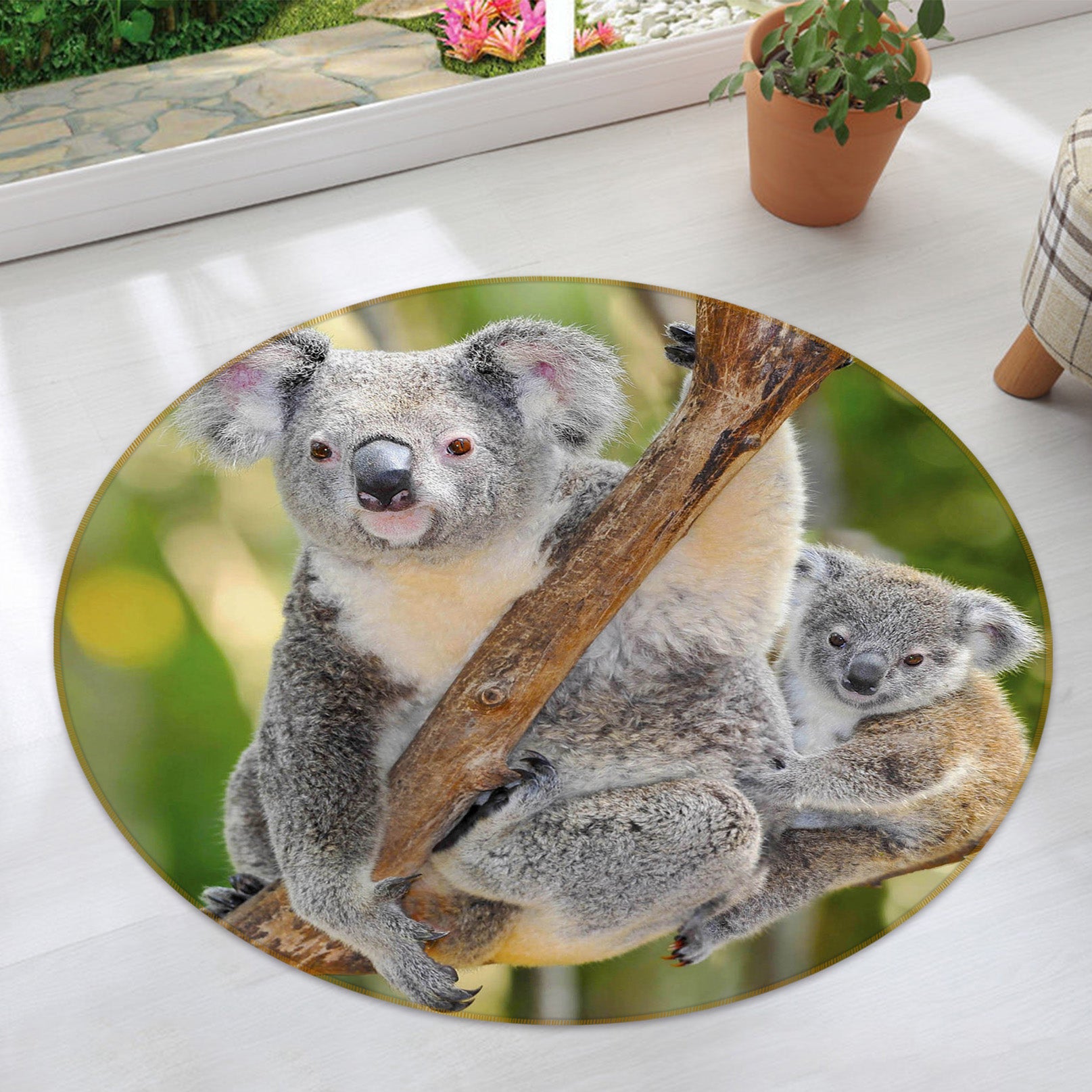 3D Koala Tree 37191 Animal Round Non Slip Rug Mat