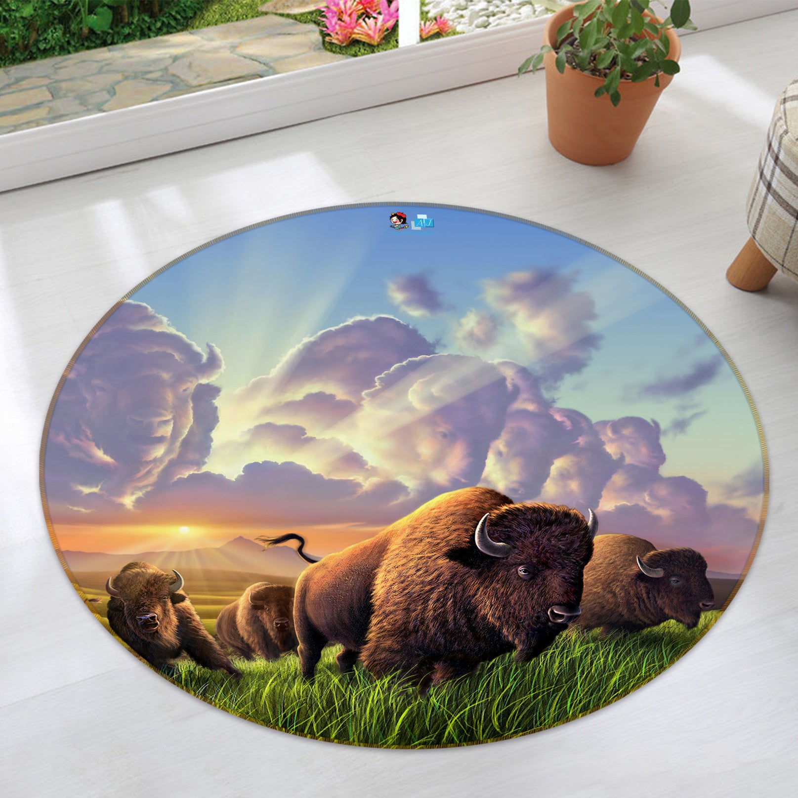 3D Yak Grass 83145 Jerry LoFaro Rug Round Non Slip Rug Mat