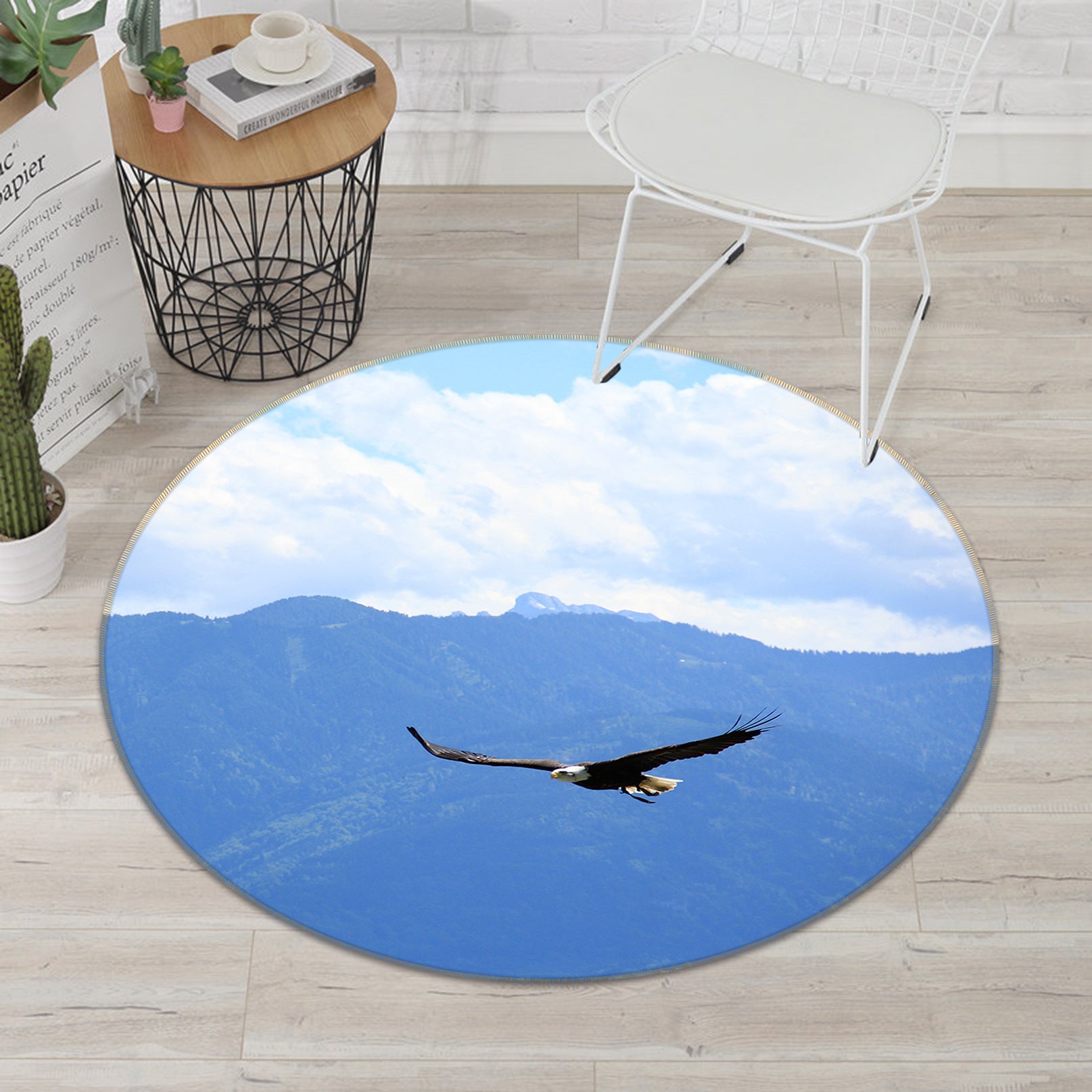 3D Mountains Eagle 82186 Animal Round Non Slip Rug Mat