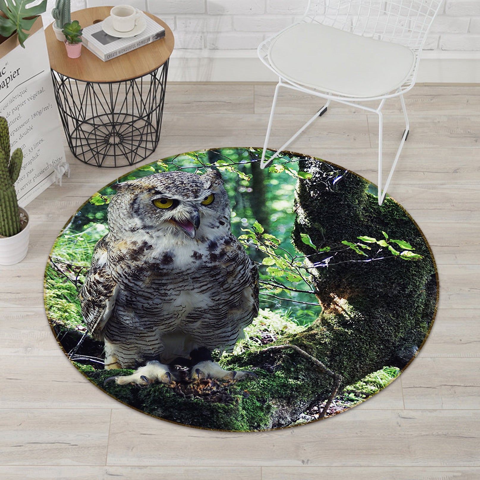 3D Owl Trunk 82258 Animal Round Non Slip Rug Mat