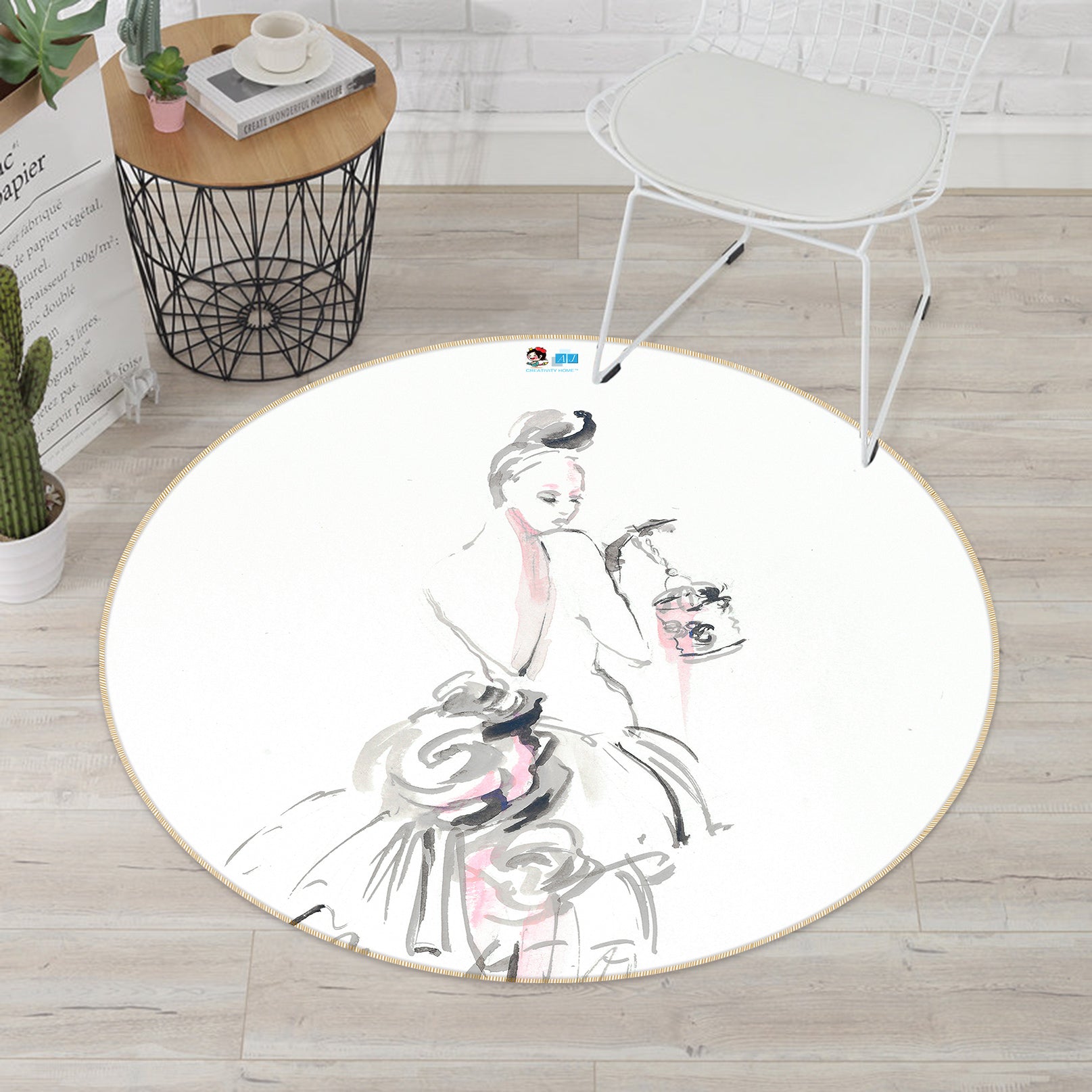 3D Line Model 1132 Debi Coules Rug Round Non Slip Rug Mat