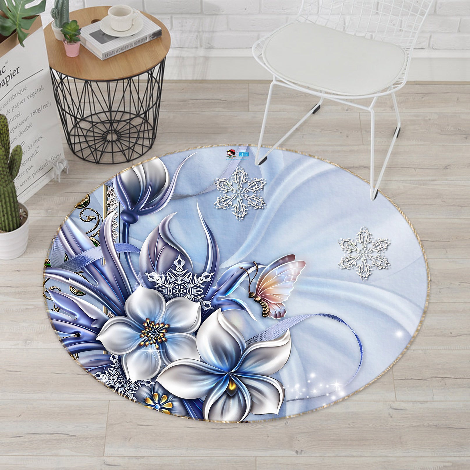 3D Flower Butterfly 80268 Round Non Slip Rug Mat