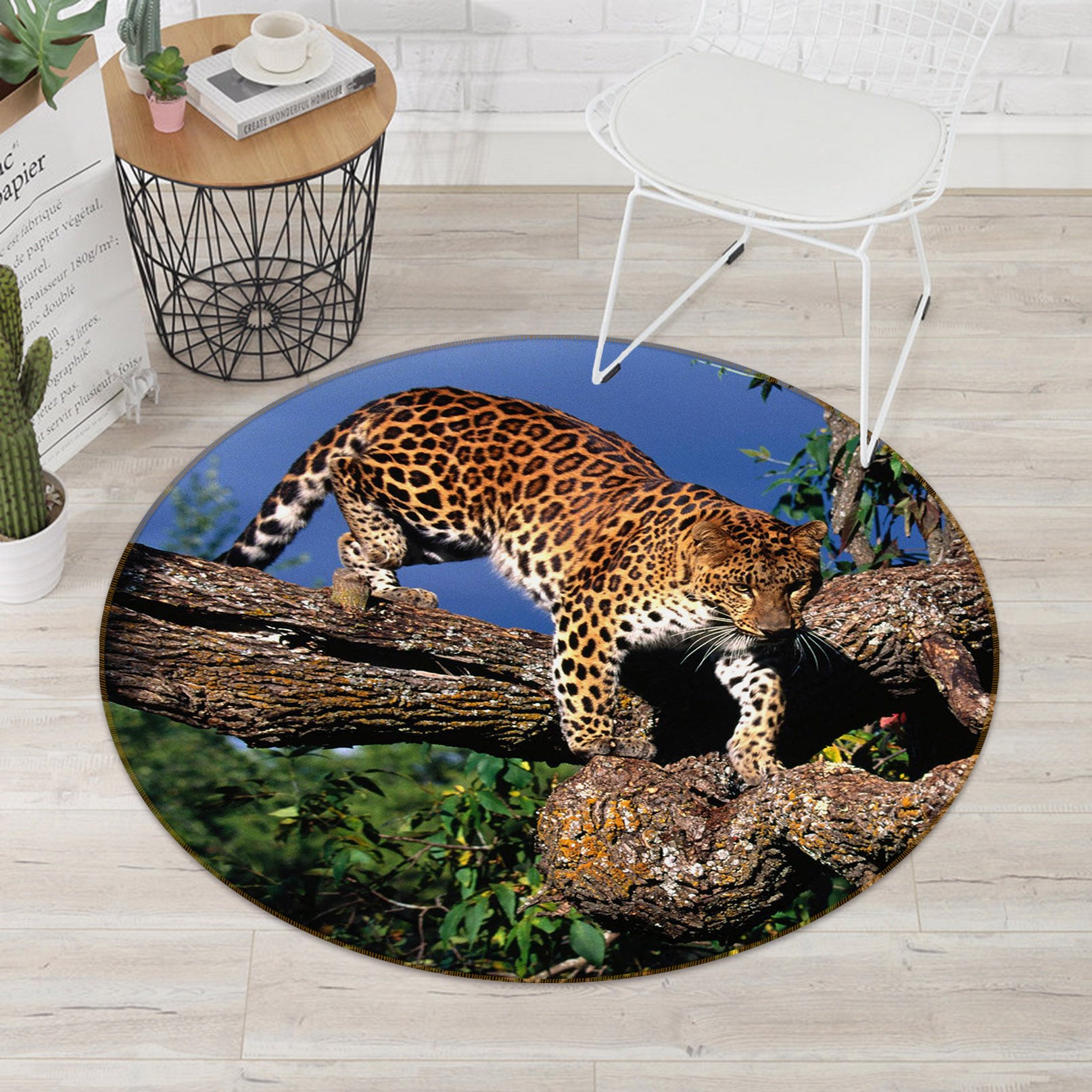 3D Trunk Leopard 82027 Animal Round Non Slip Rug Mat