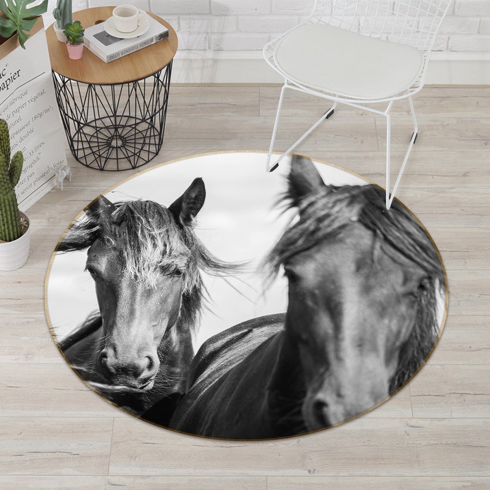 3D Black And White Horse 063 Animal Round Non Slip Rug Mat Mat AJ Creativity Home 