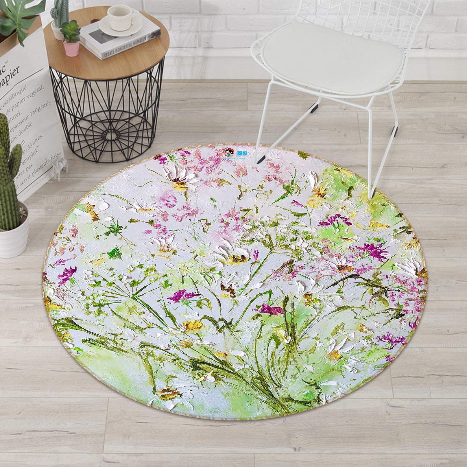 3D Watercolor Pink Flowers 821 Skromova Marina Rug Round Non Slip Rug Mat