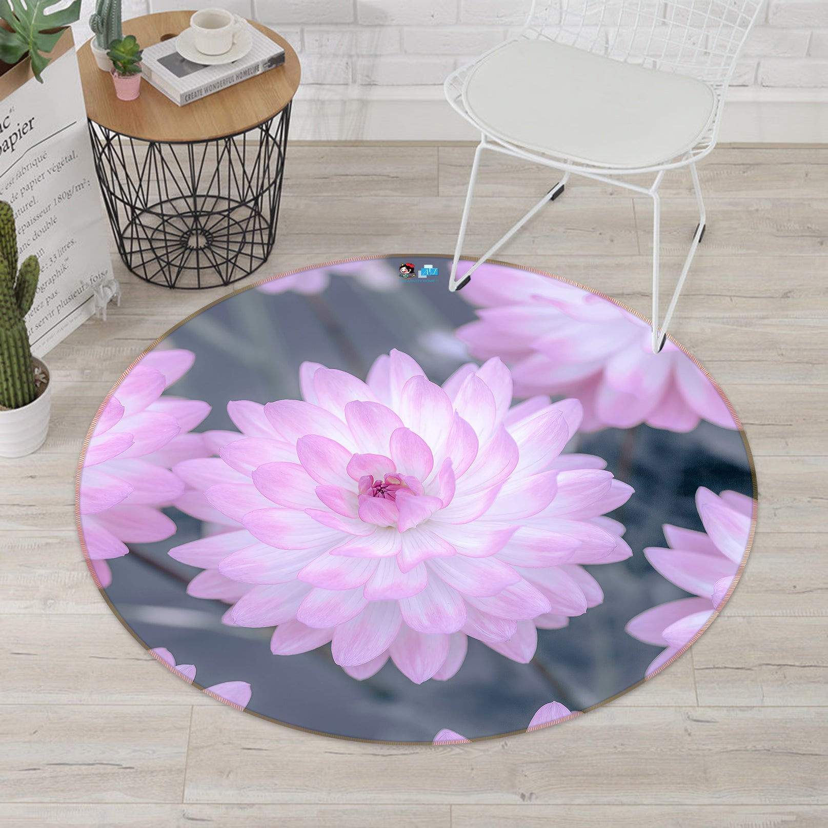 3D Pink Flower 7510 Assaf Frank Rug Round Non Slip Rug Mat