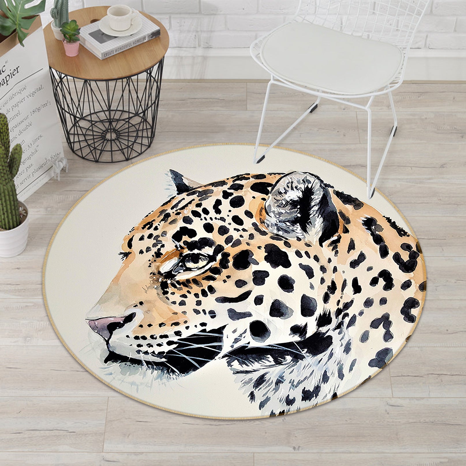 3D Leopard 82250 Animal Round Non Slip Rug Mat