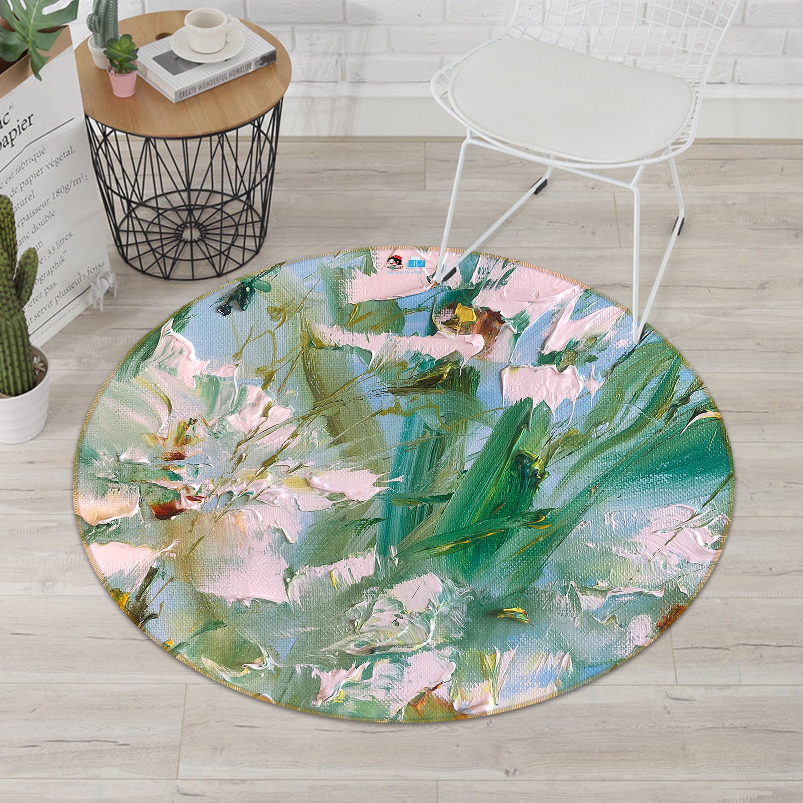 3D White Paint Flower 889 Skromova Marina Rug Round Non Slip Rug Mat