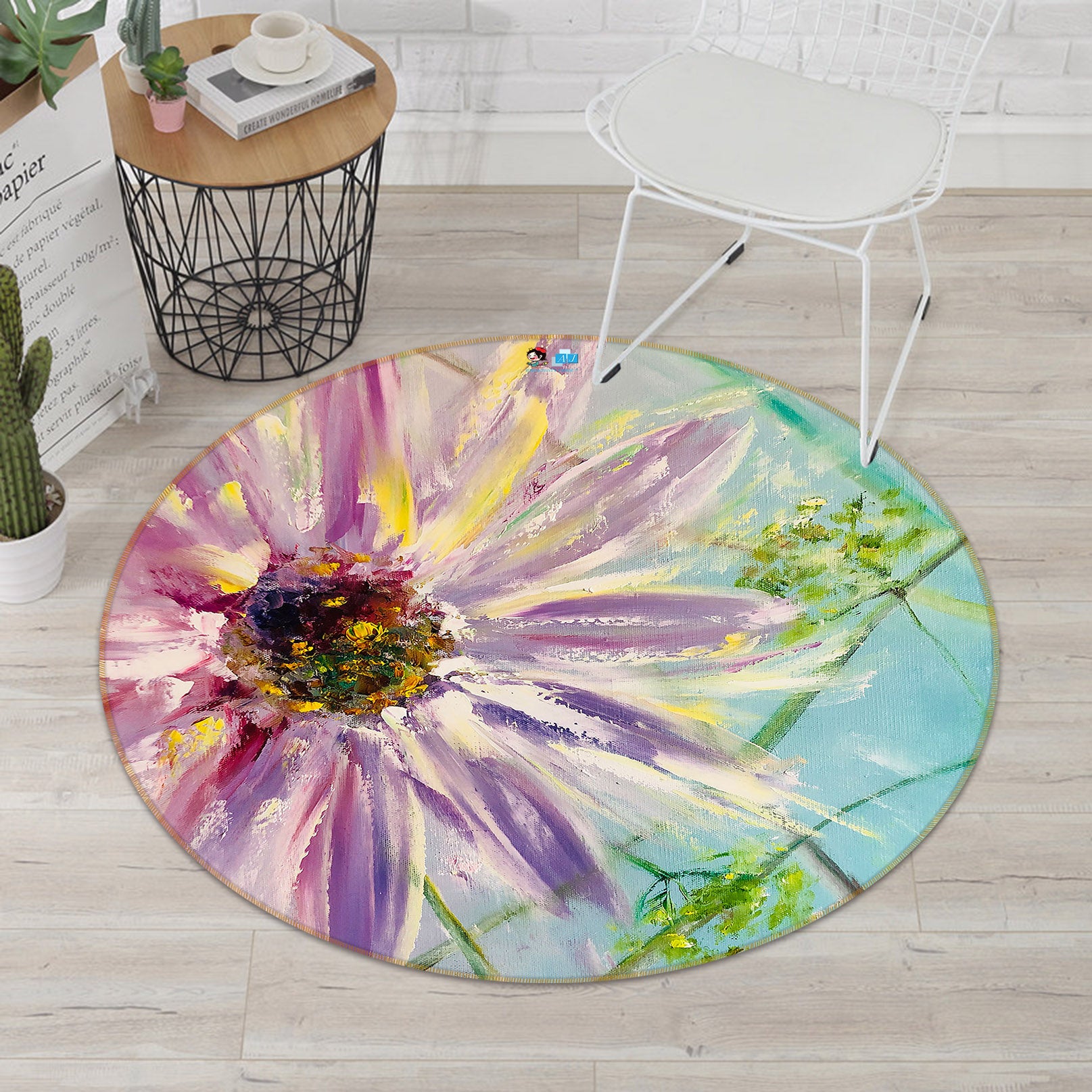 3D Purple Daisy Petals 843 Skromova Marina Rug Round Non Slip Rug Mat