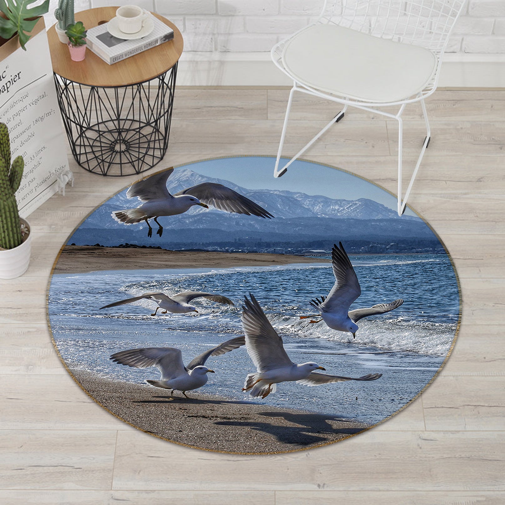 3D Seaside Seagull 82194 Animal Round Non Slip Rug Mat