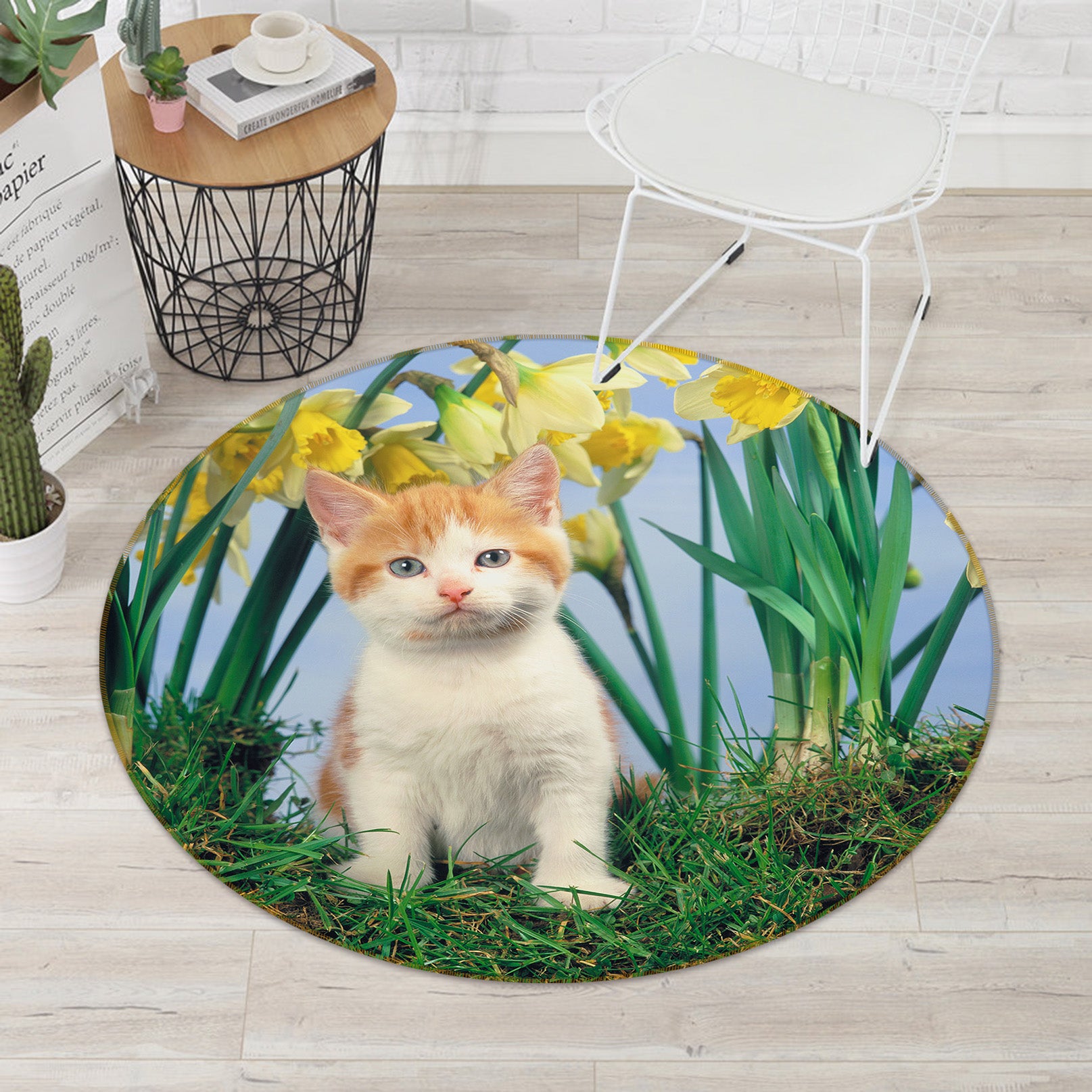 3D Cat Grass 82008 Animal Round Non Slip Rug Mat