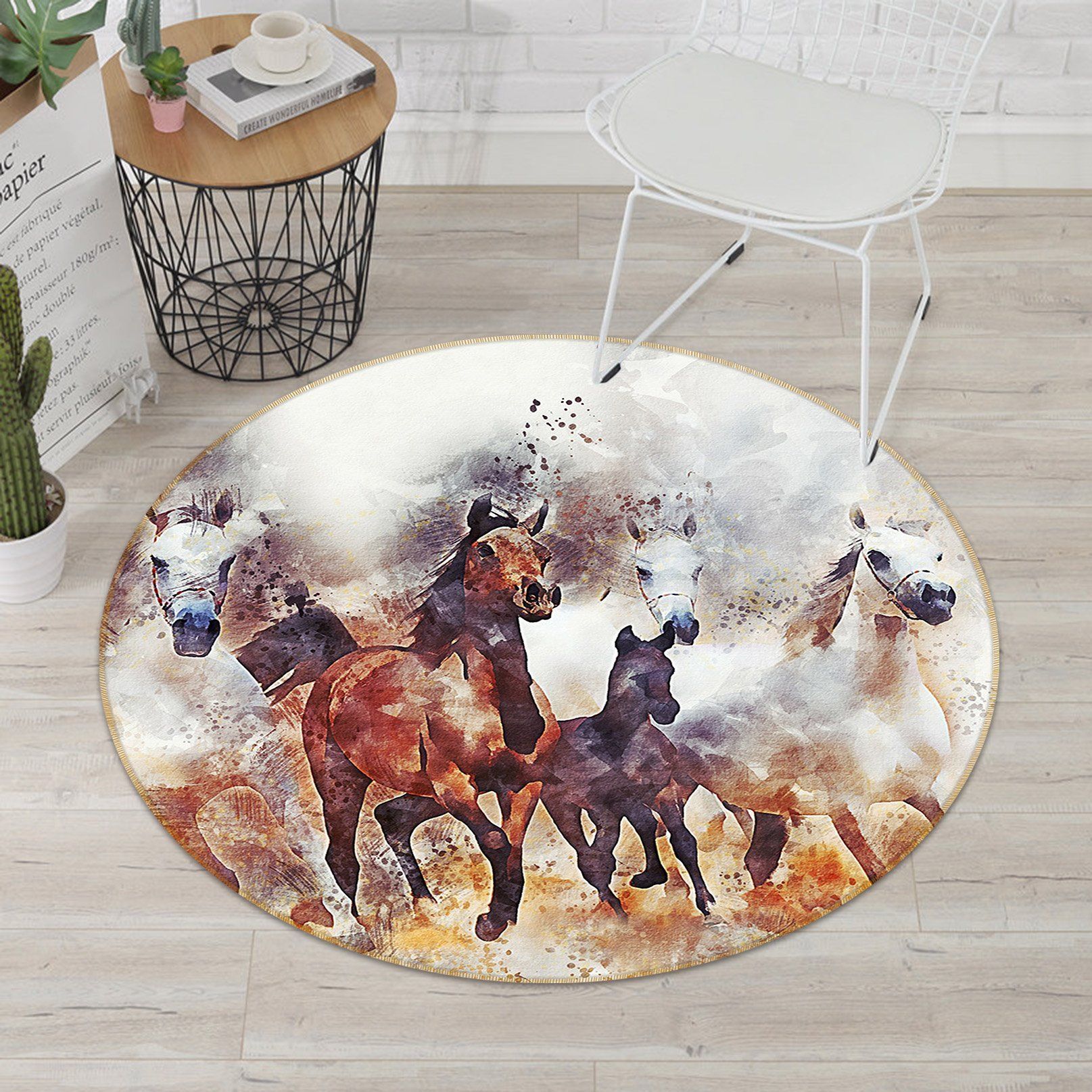 3D Running Horse Group 066 Animal Round Non Slip Rug Mat Mat AJ Creativity Home 