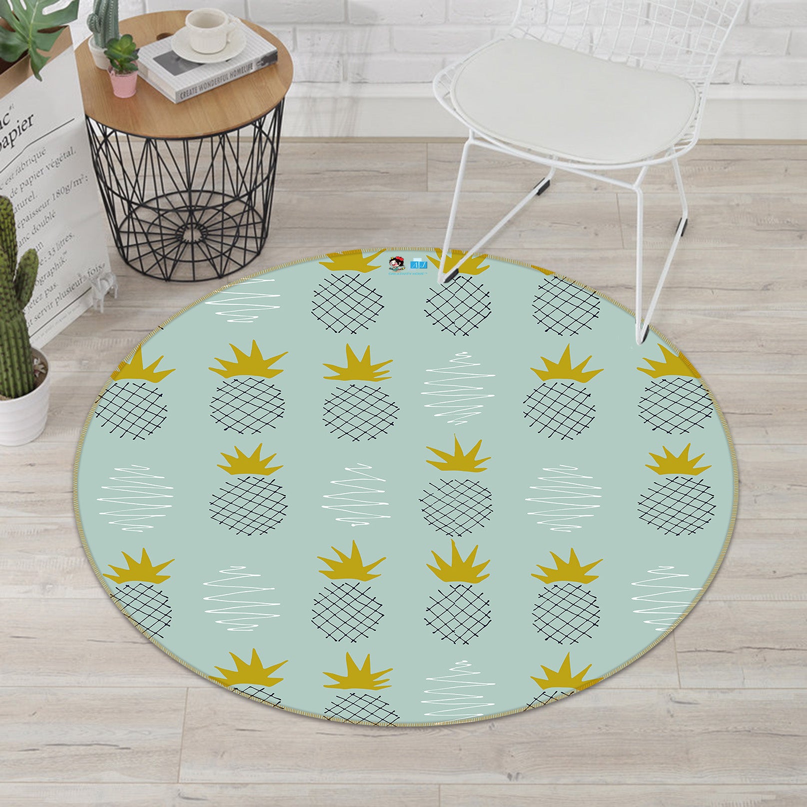 3D Pineapple Pattern 10578 Kashmira Jayaprakash Rug Round Non Slip Rug Mat