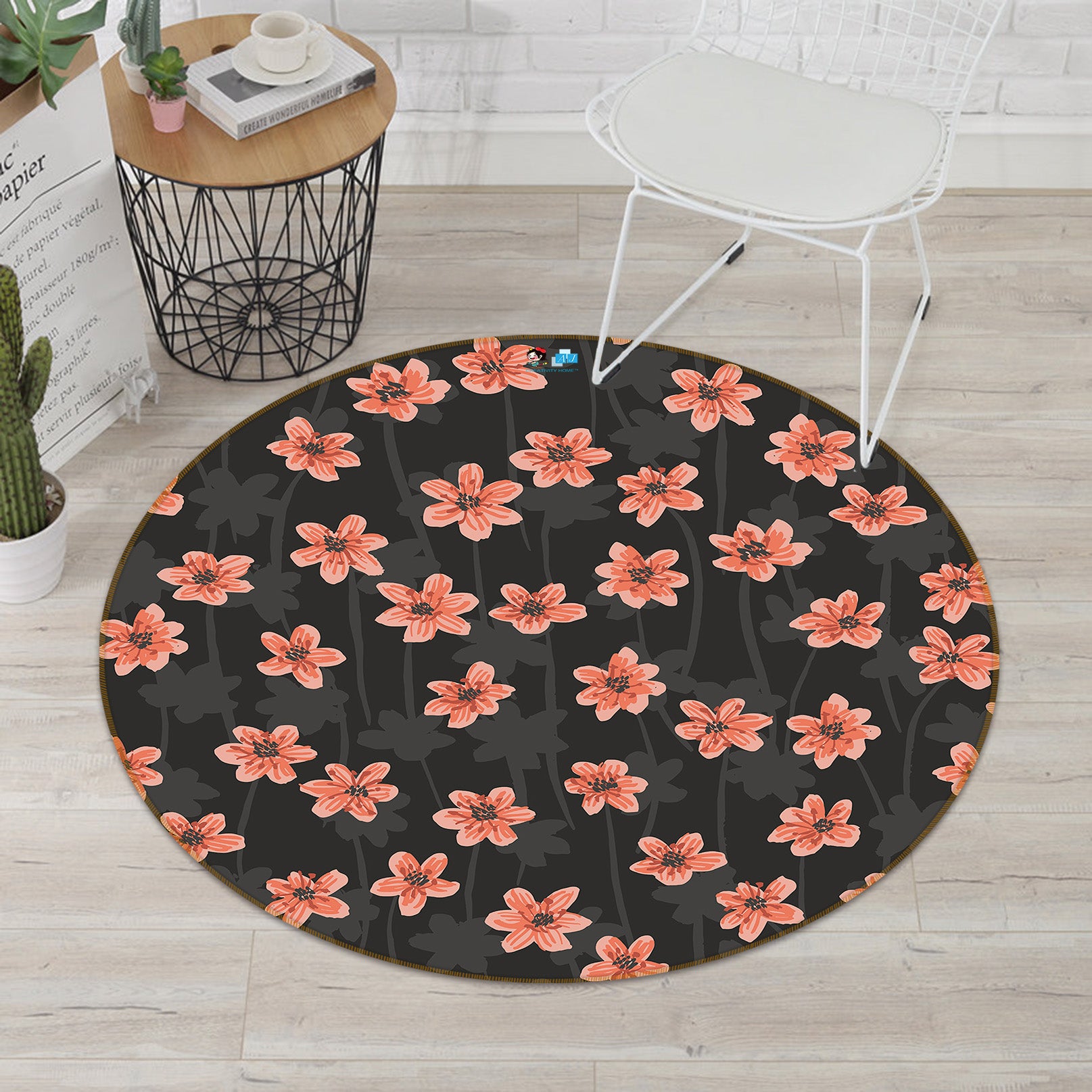 3D Red Floral 10545 Kashmira Jayaprakash Rug Round Non Slip Rug Mat