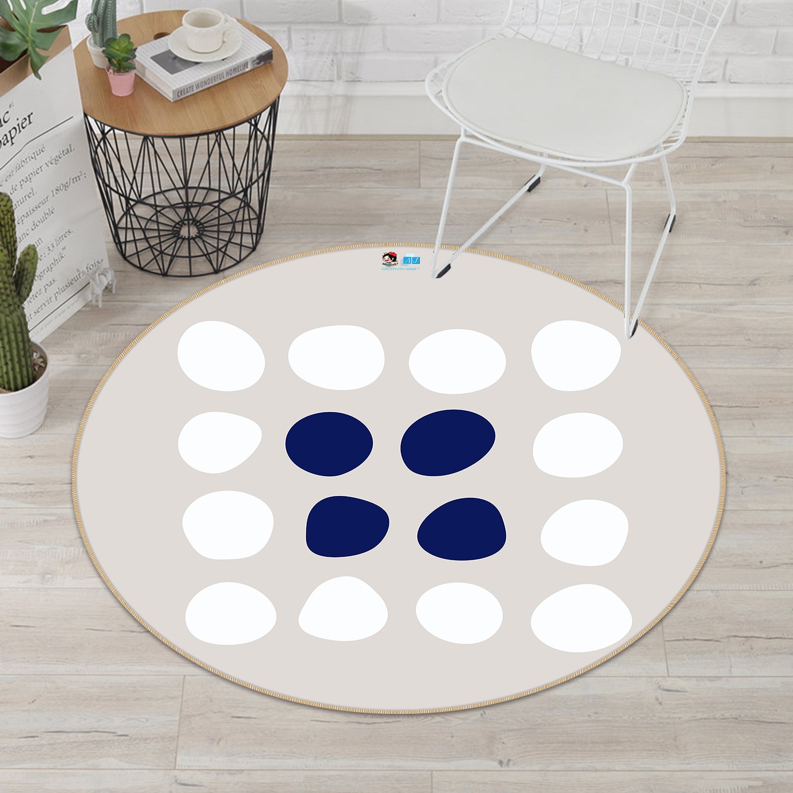 3D White Dark Blue Dots 10594 Kashmira Jayaprakash Rug Round Non Slip Rug Mat