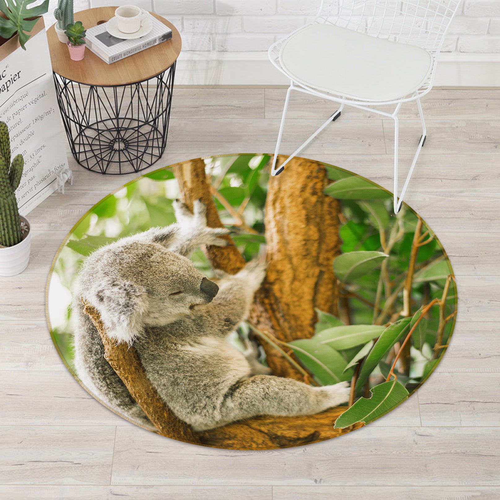 3D Koala Tree 37189 Animal Round Non Slip Rug Mat