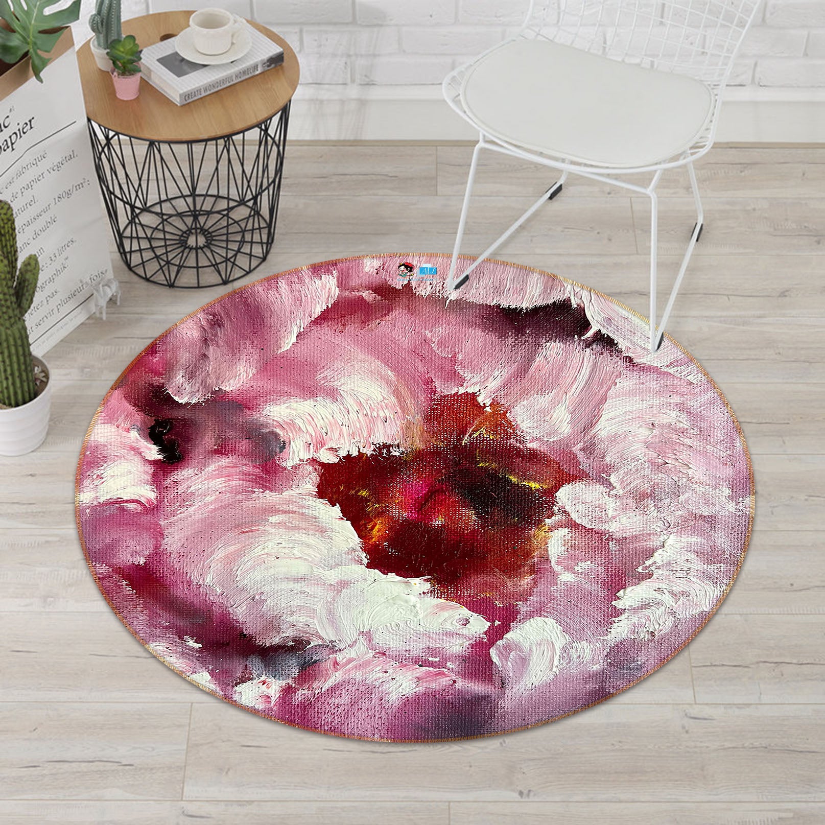 3D Painted Pink Flower 875 Skromova Marina Rug Round Non Slip Rug Mat