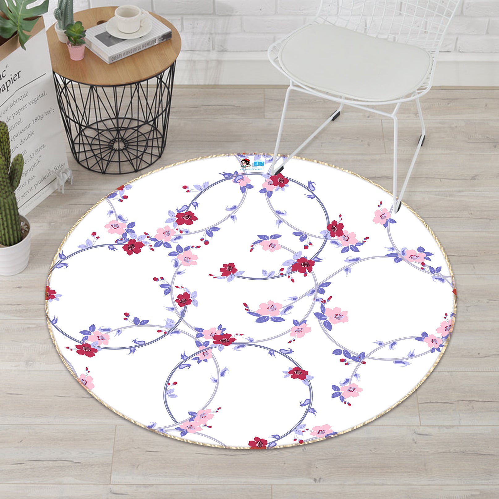 3D Flower Wreath 10507 Kashmira Jayaprakash Rug Round Non Slip Rug Mat