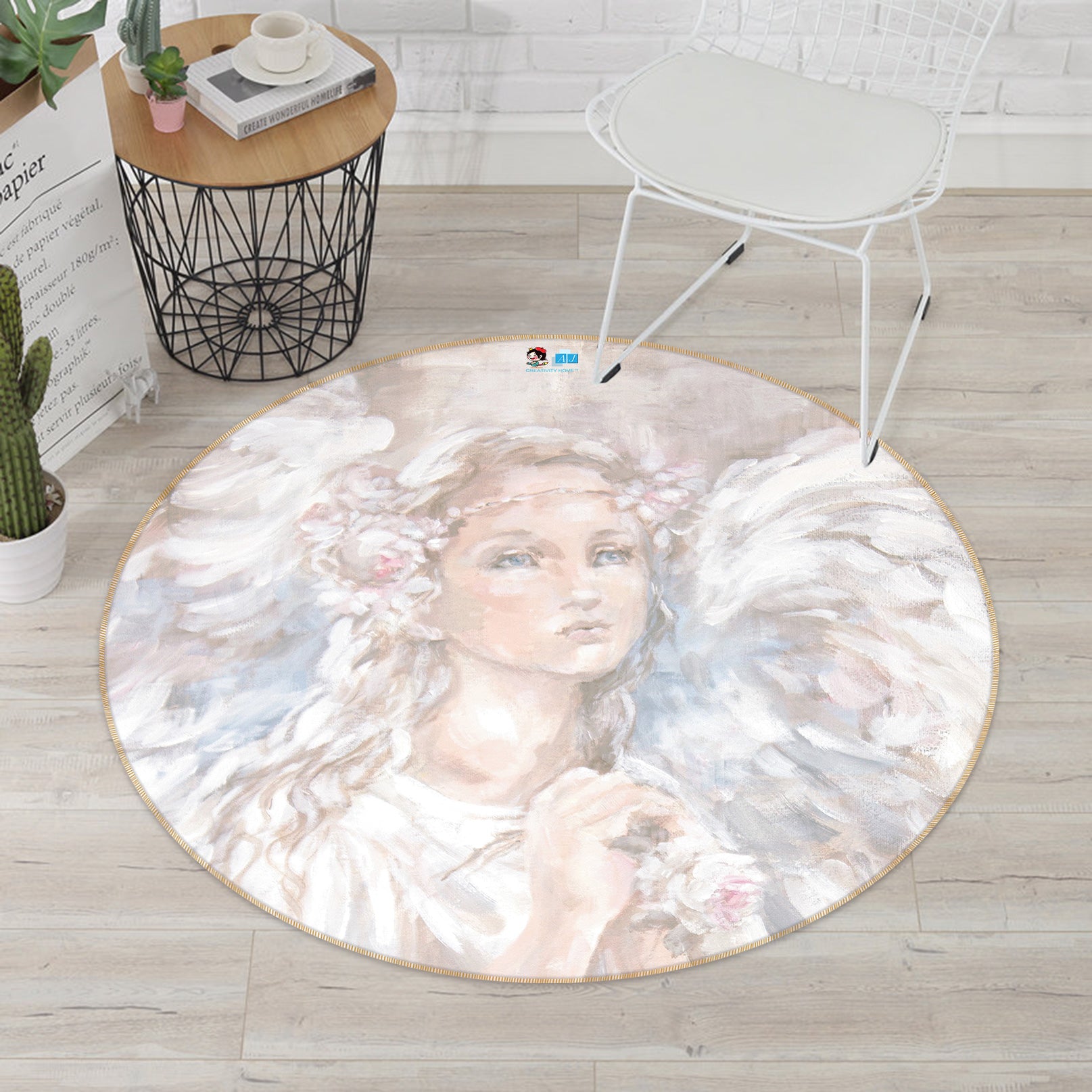 3D Flowers Winged Angel 1168 Debi Coules Rug Round Non Slip Rug Mat