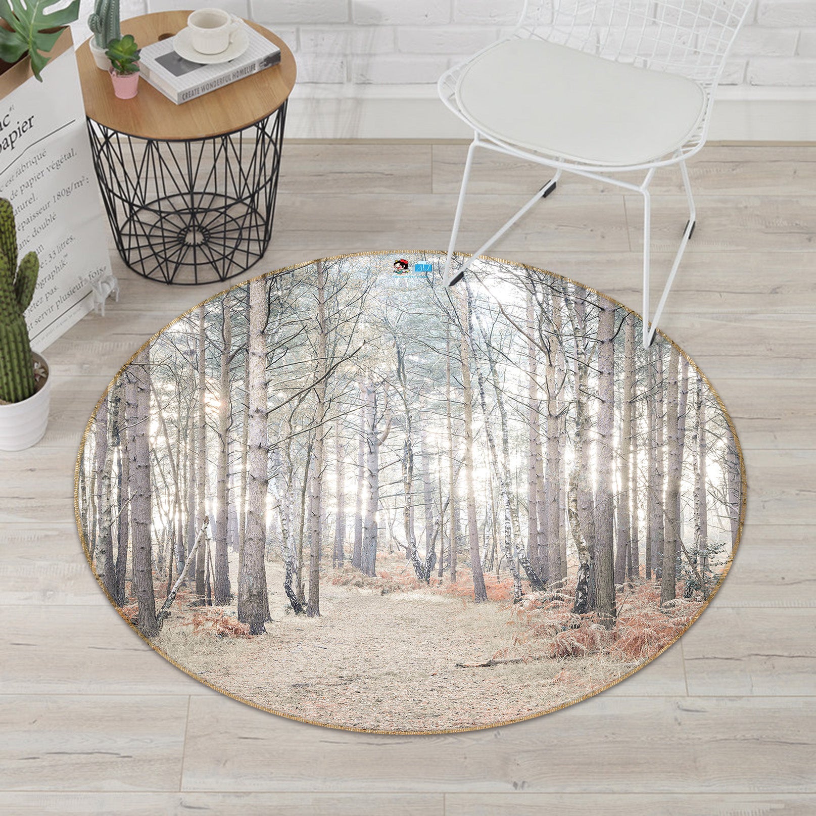 3D Winter Forest 7420 Assaf Frank Rug Round Non Slip Rug Mat