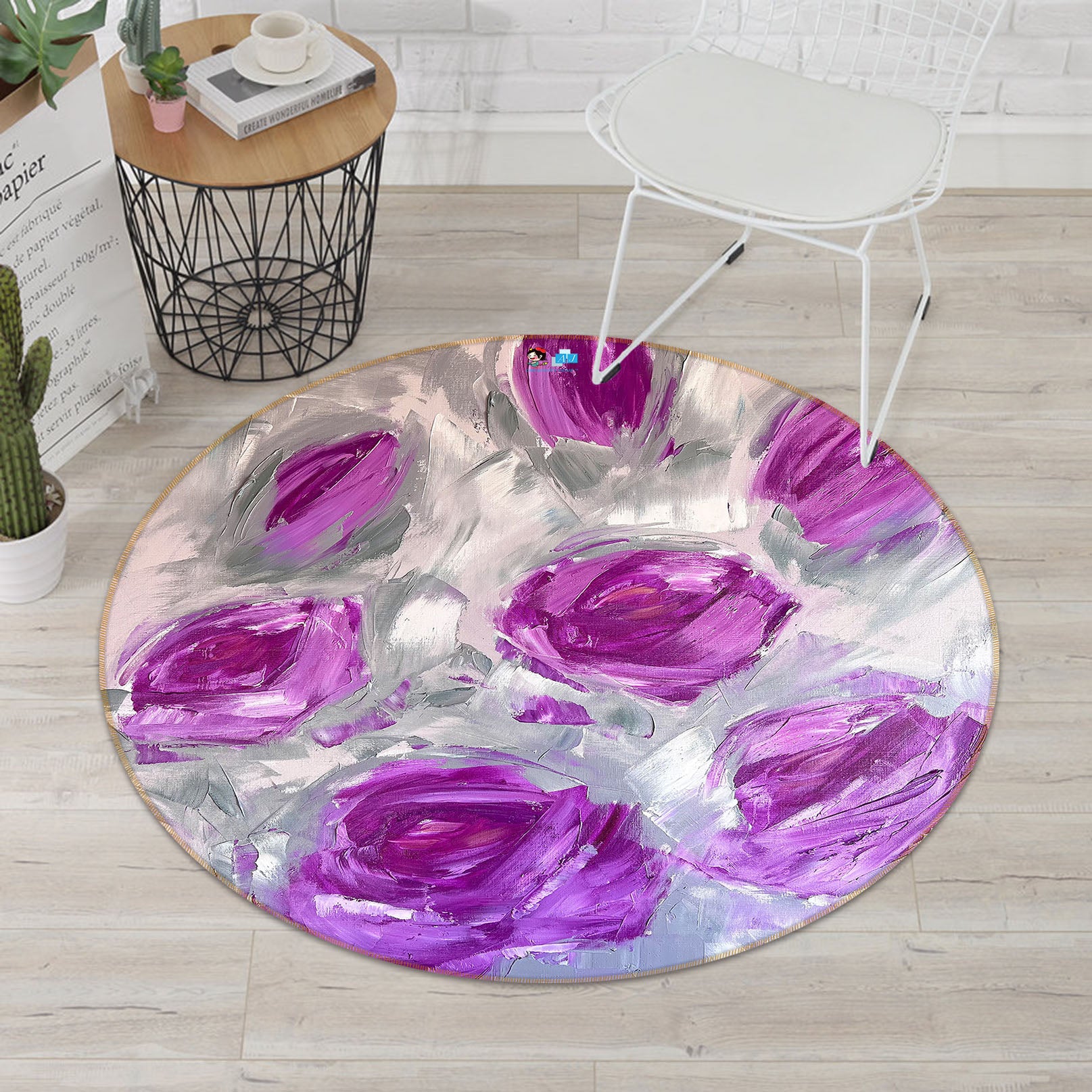 3D Purple Rose 3893 Skromova Marina Rug Round Non Slip Rug Mat